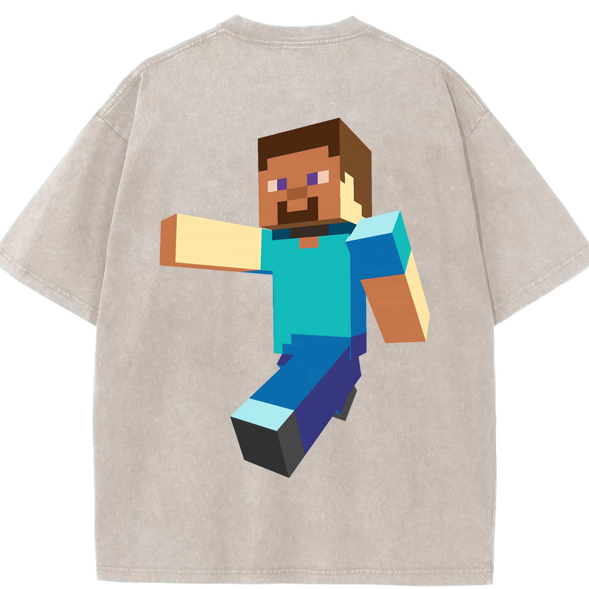 （画像用） マインクラフト ブロックの世界 Minecraft MC Block world 綿100% ヴィンテージ風 半袖Tシャツ（背面プリント）