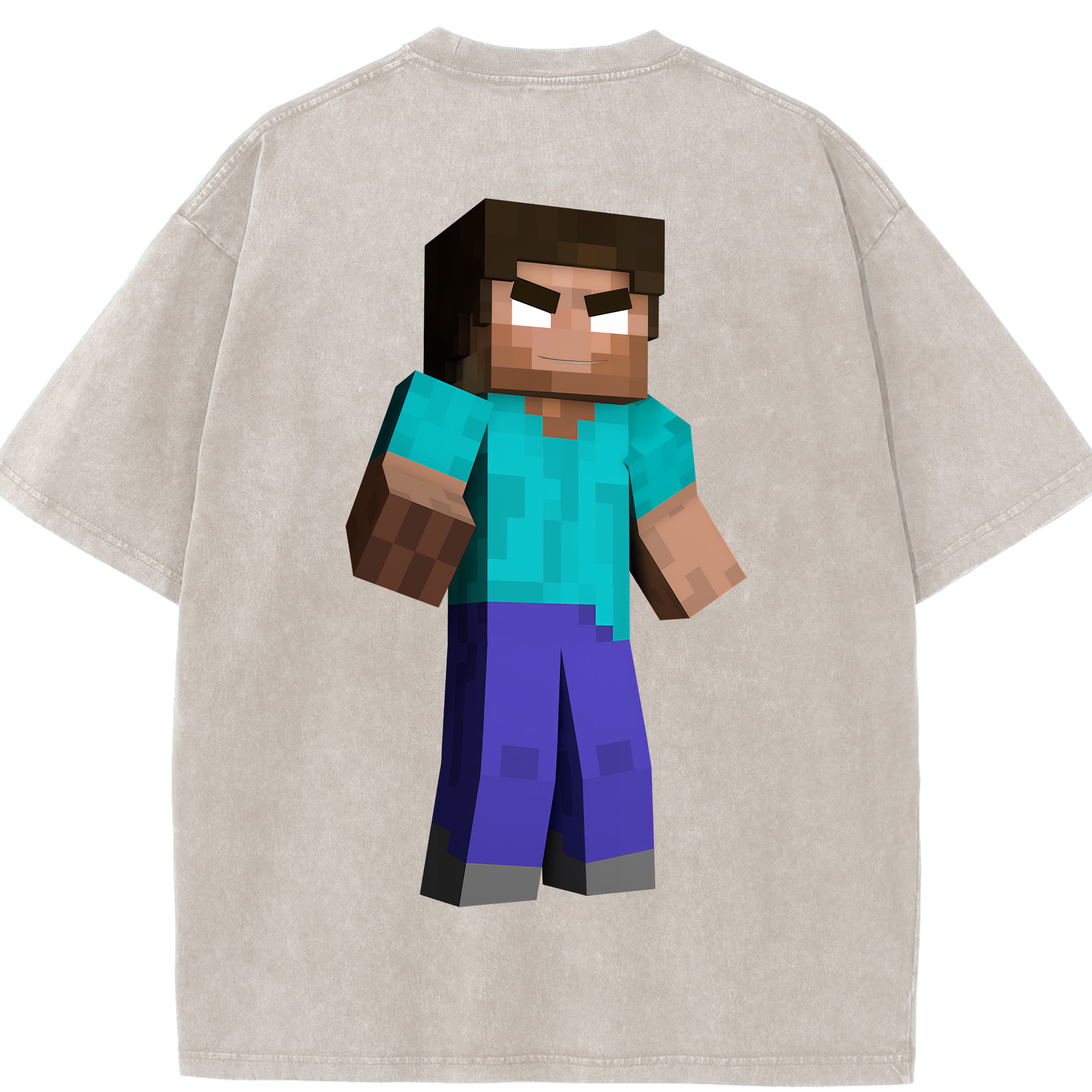 （画像用） マインクラフト ブロックの世界 Minecraft MC Block world 綿100% ヴィンテージ風 半袖Tシャツ（背面プリント）