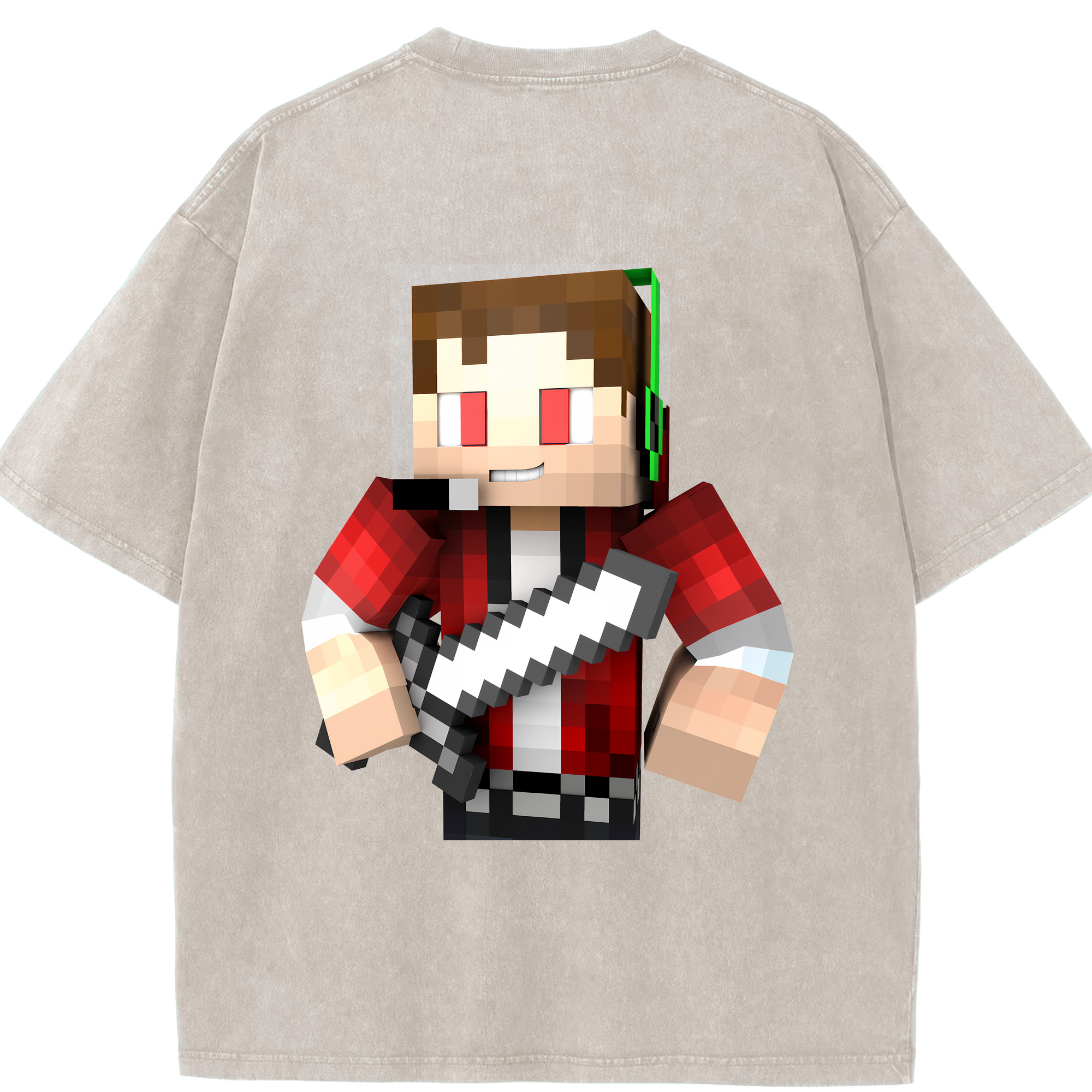 （画像用） マインクラフト ブロックの世界 Minecraft MC Block world 綿100% ヴィンテージ風 半袖Tシャツ（背面プリント）