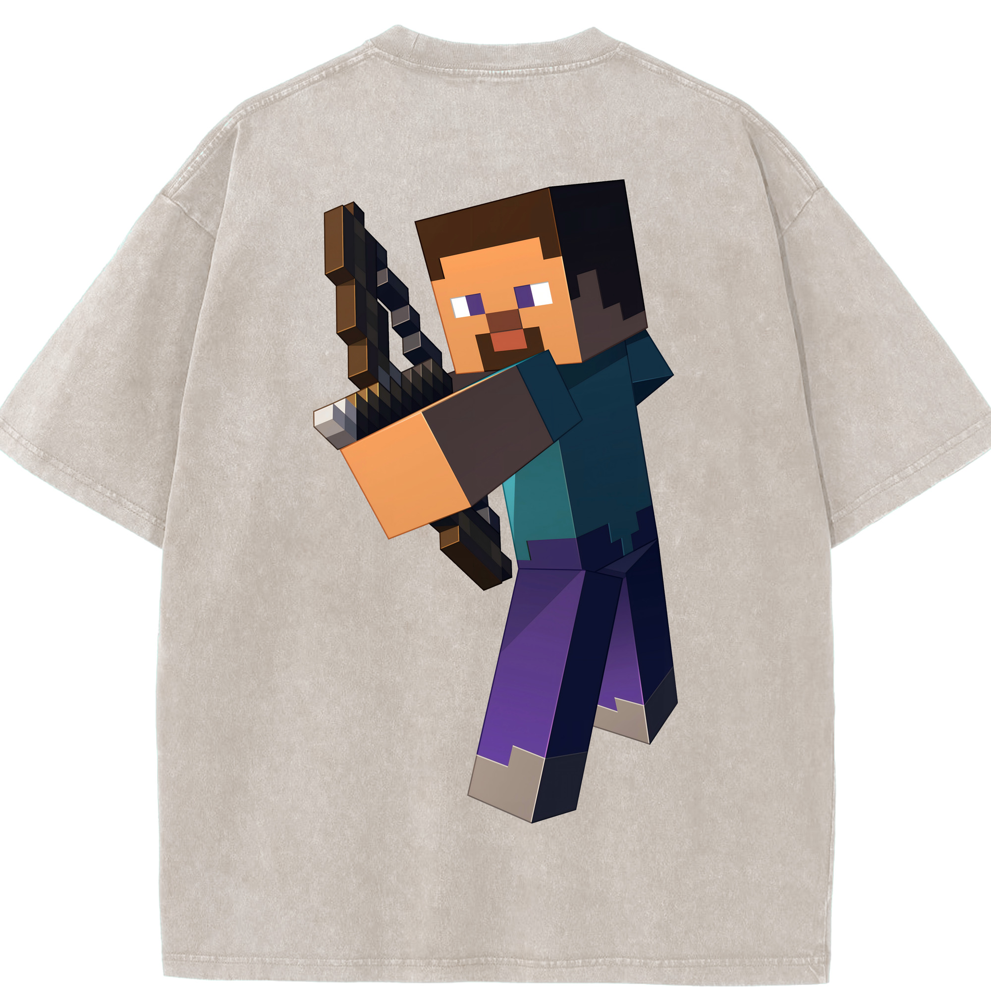 （画像用） マインクラフト ブロックの世界 Minecraft MC Block world 綿100% ヴィンテージ風 半袖Tシャツ（背面プリント）