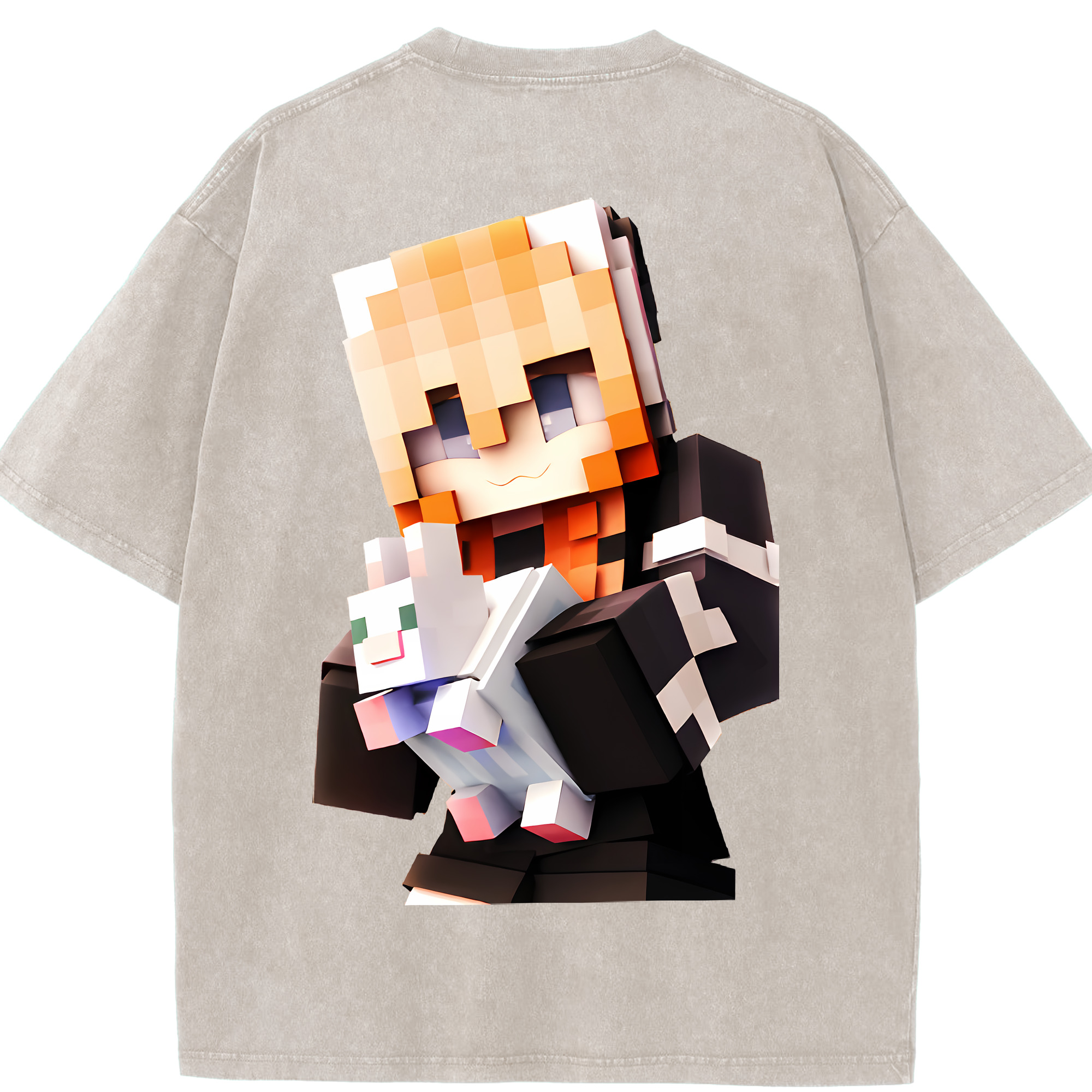 （画像用） マインクラフト ブロックの世界 Minecraft MC Block world 綿100% ヴィンテージ風 半袖Tシャツ（背面プリント）
