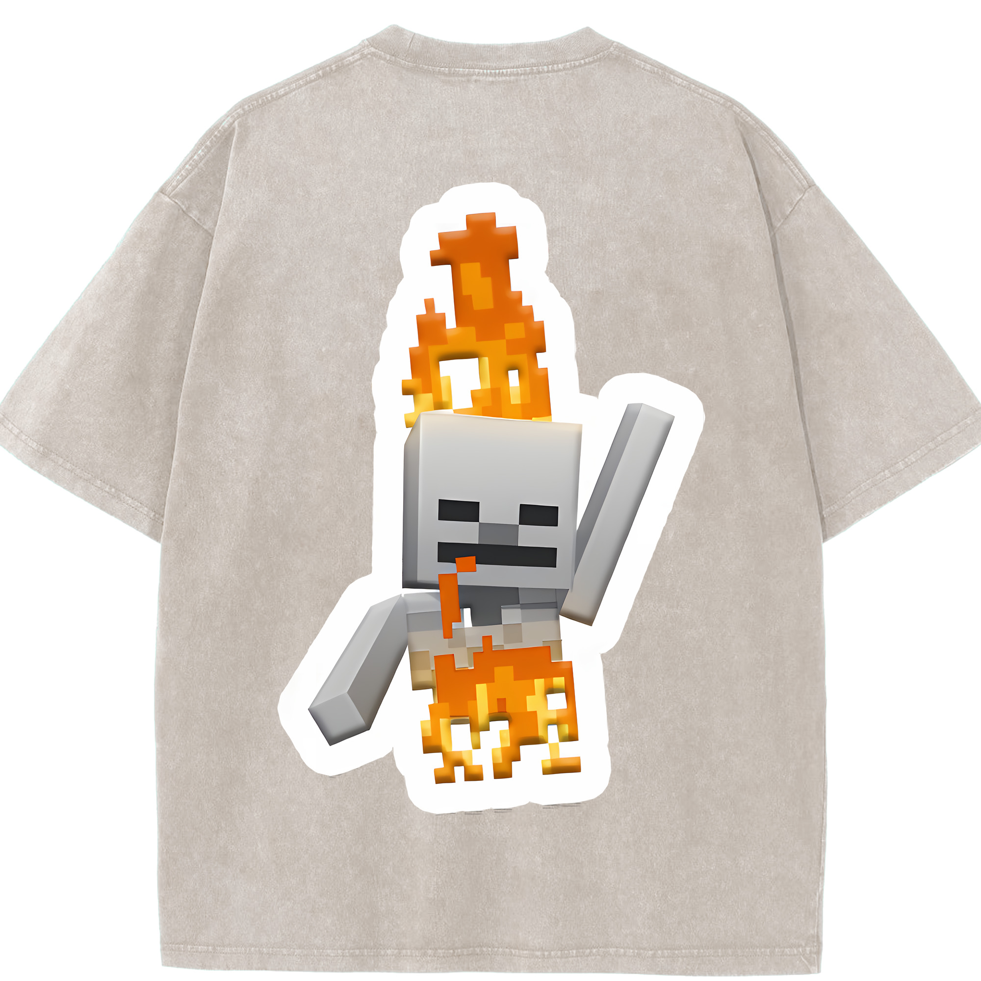 （画像用） マインクラフト ブロックの世界 Minecraft MC Block world 綿100% ヴィンテージ風 半袖Tシャツ（背面プリント）