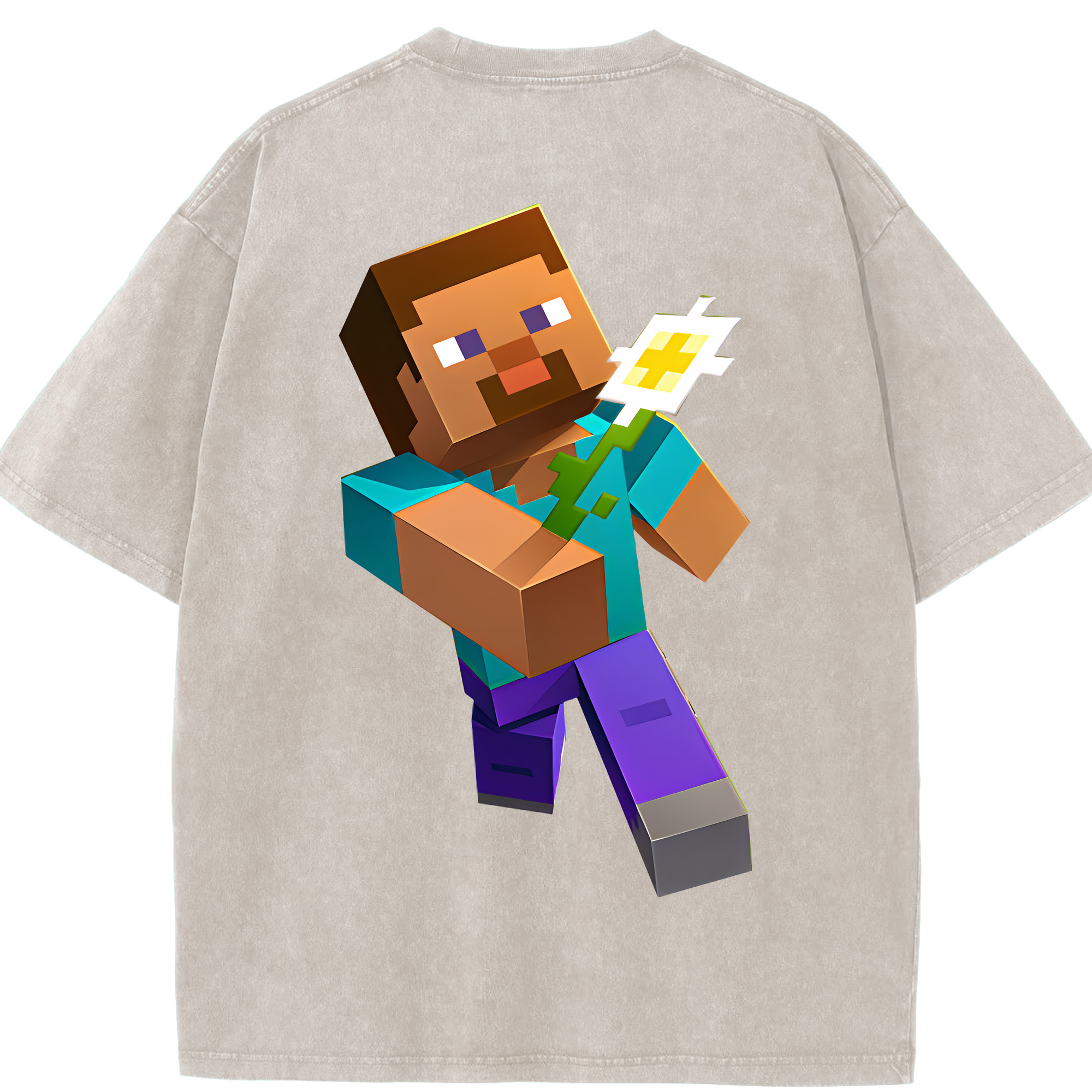 （画像用） マインクラフト ブロックの世界 Minecraft MC Block world 綿100% ヴィンテージ風 半袖Tシャツ（背面プリント）