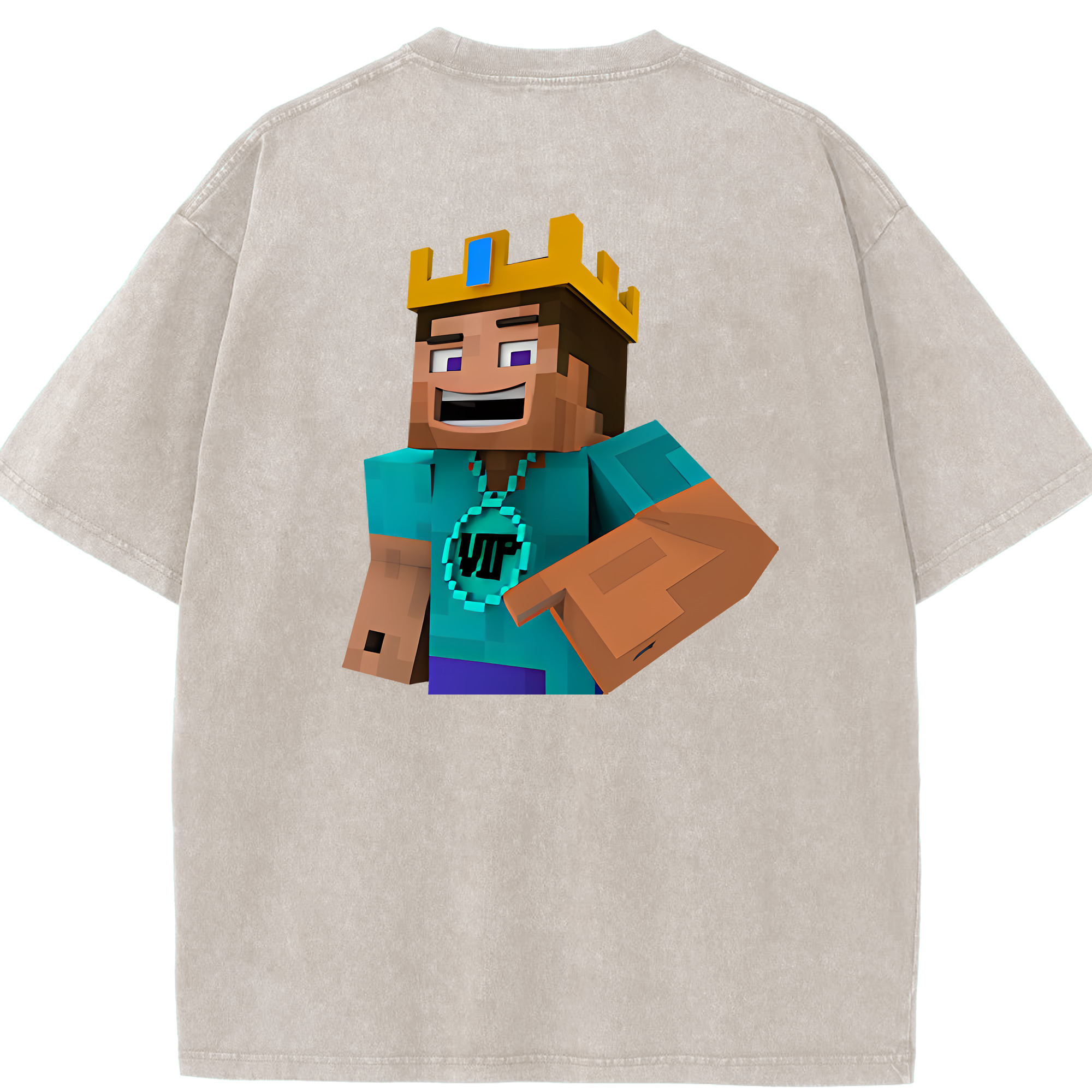 （画像用） マインクラフト ブロックの世界 Minecraft MC Block world 綿100% ヴィンテージ風 半袖Tシャツ（背面プリント）