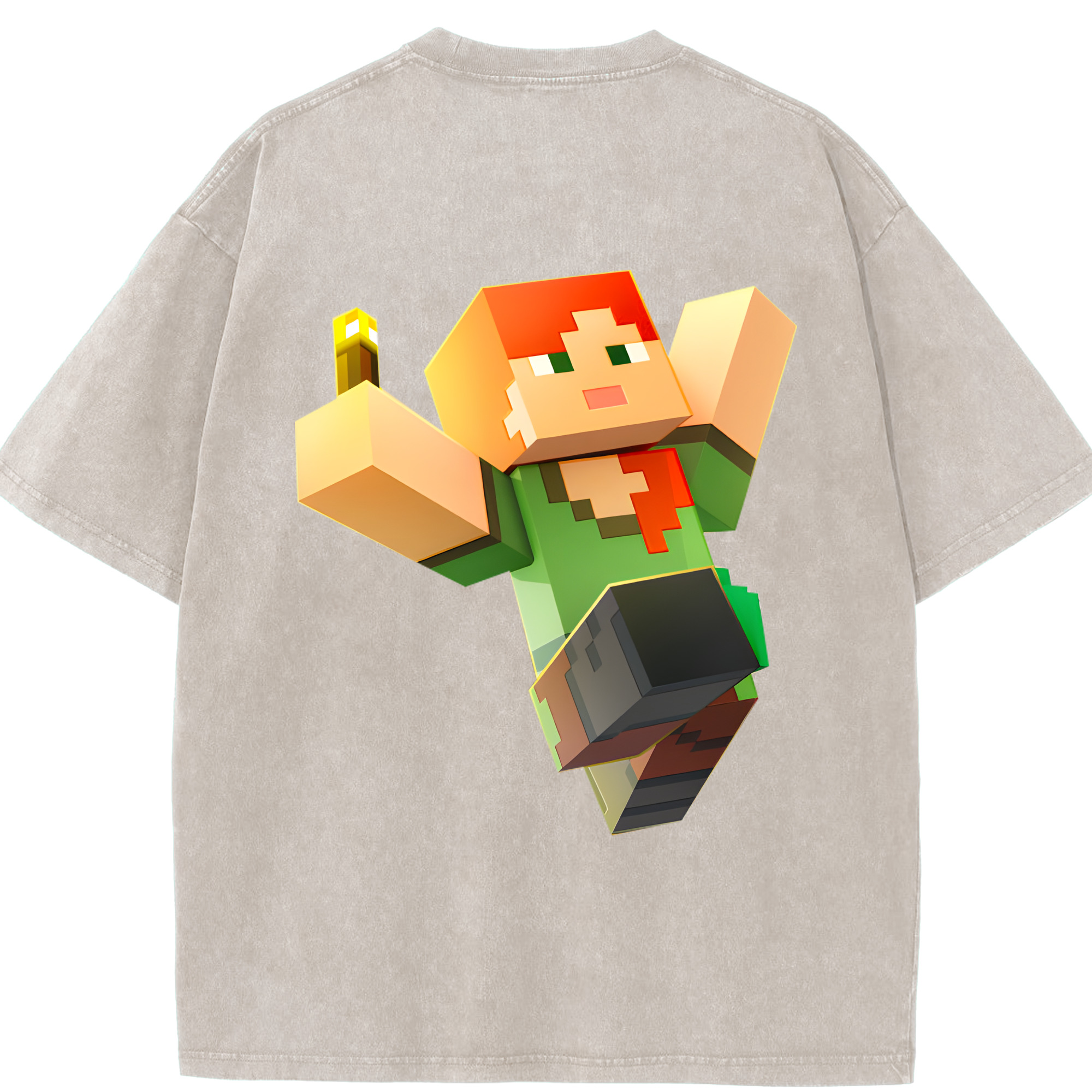 （画像用） マインクラフト ブロックの世界 Minecraft MC Block world 綿100% ヴィンテージ風 半袖Tシャツ（背面プリント）