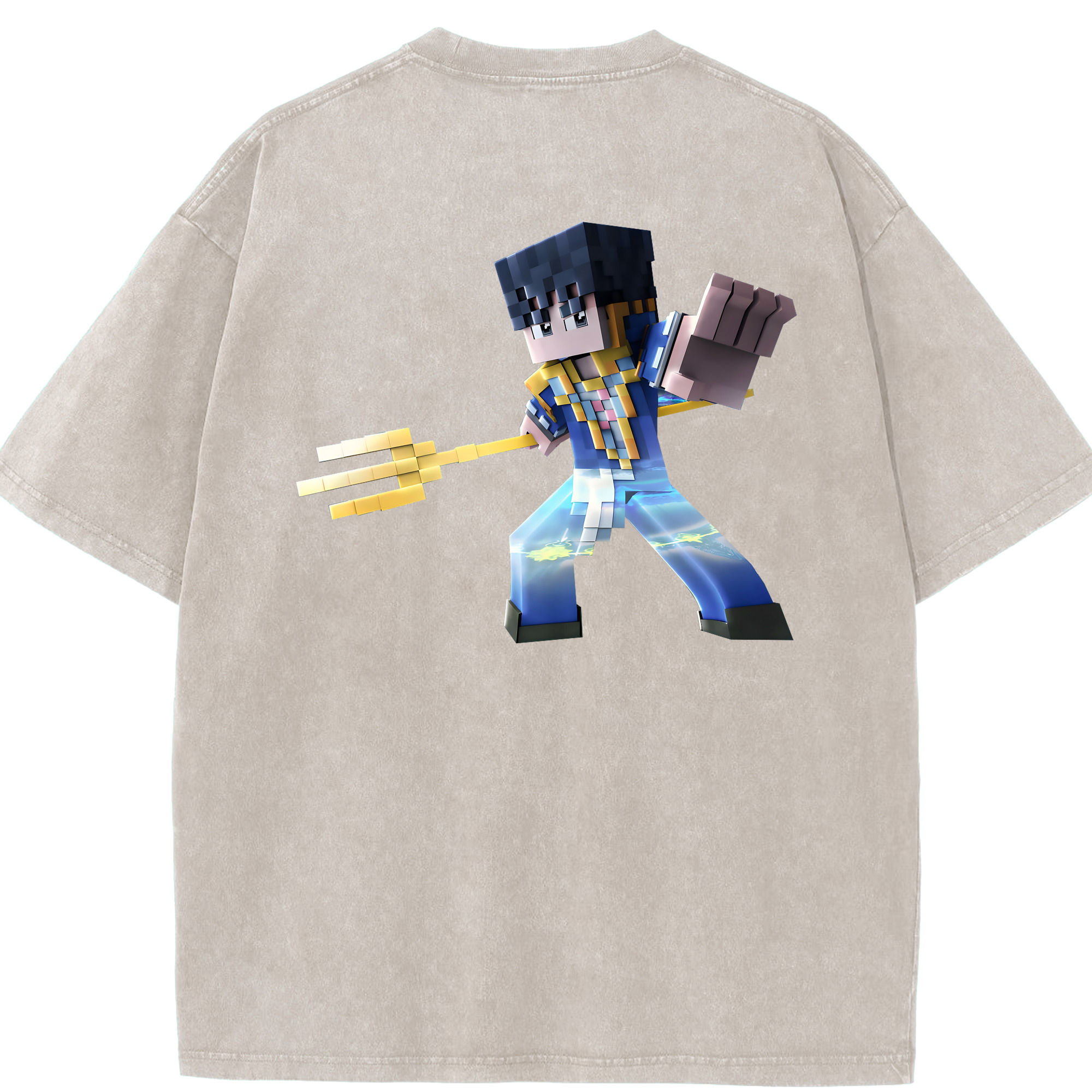（画像用） マインクラフト ブロックの世界 Minecraft MC Block world 綿100% ヴィンテージ風 半袖Tシャツ（背面プリント）