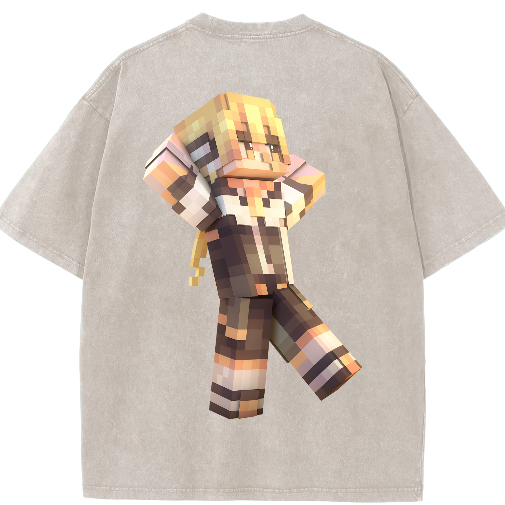 （画像用） マインクラフト ブロックの世界 Minecraft MC Block world 綿100% ヴィンテージ風 半袖Tシャツ（背面プリント）