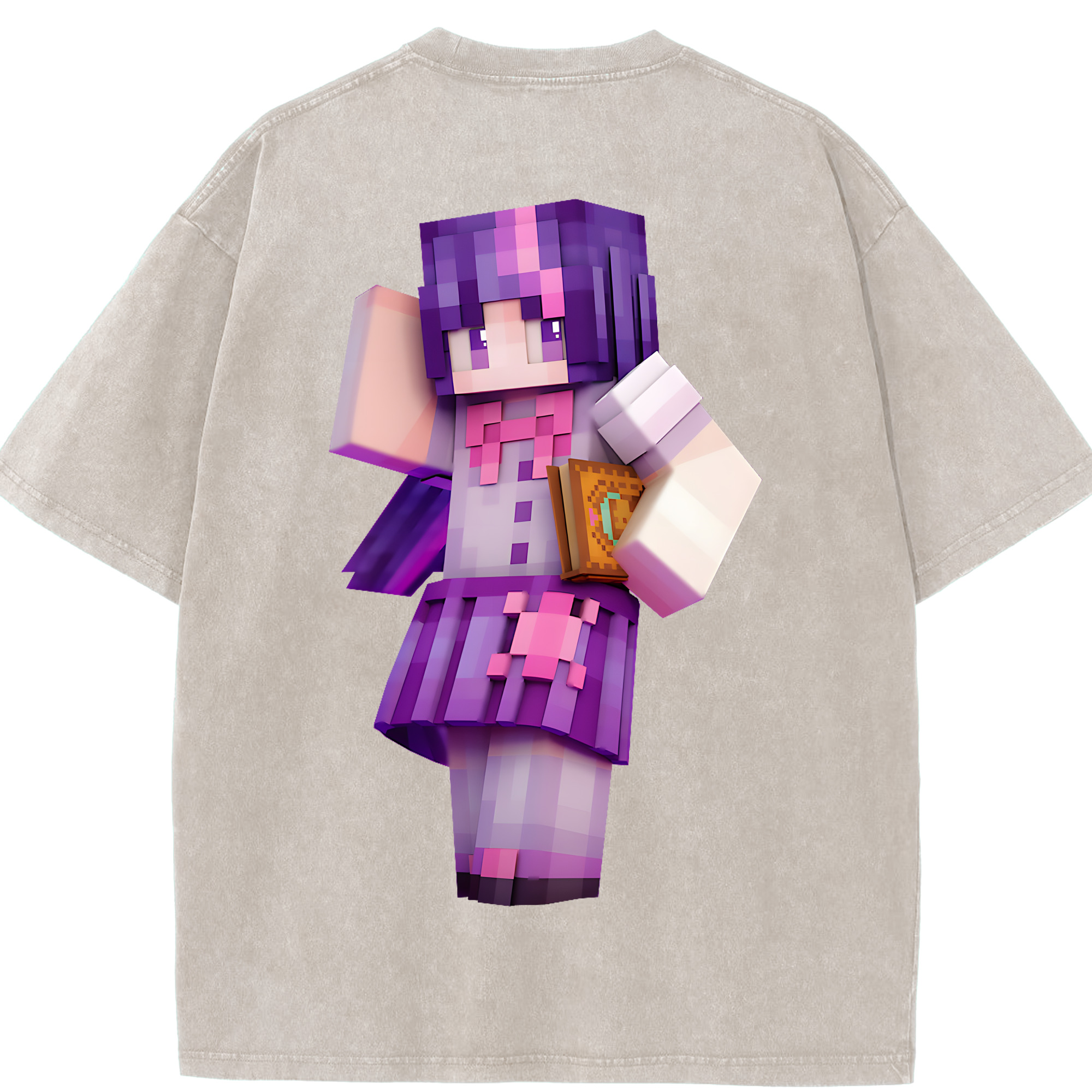 （画像用） マインクラフト ブロックの世界 Minecraft MC Block world 綿100% ヴィンテージ風 半袖Tシャツ（背面プリント）