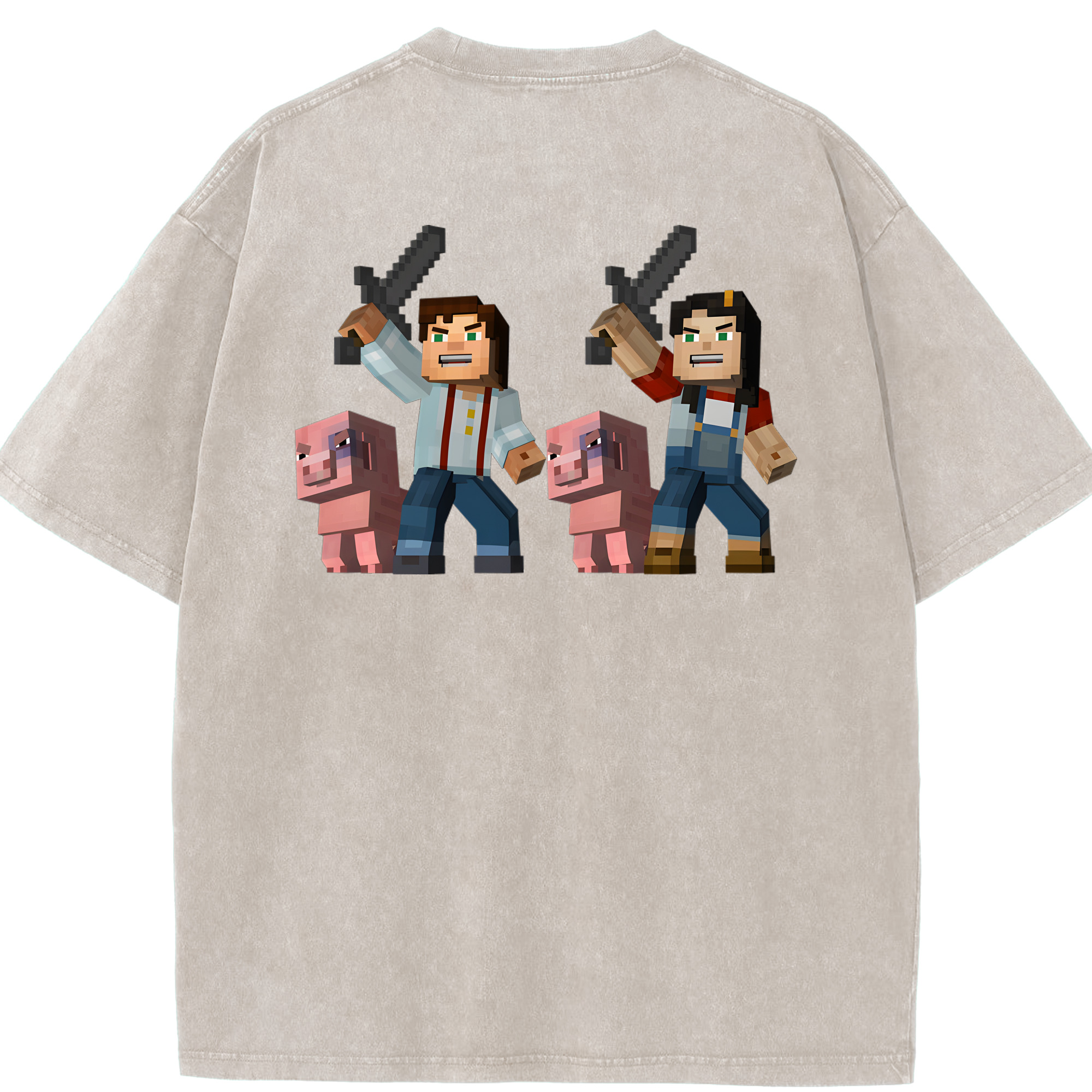 （画像用） マインクラフト ブロックの世界 Minecraft MC Block world 綿100% ヴィンテージ風 半袖Tシャツ（背面プリント）