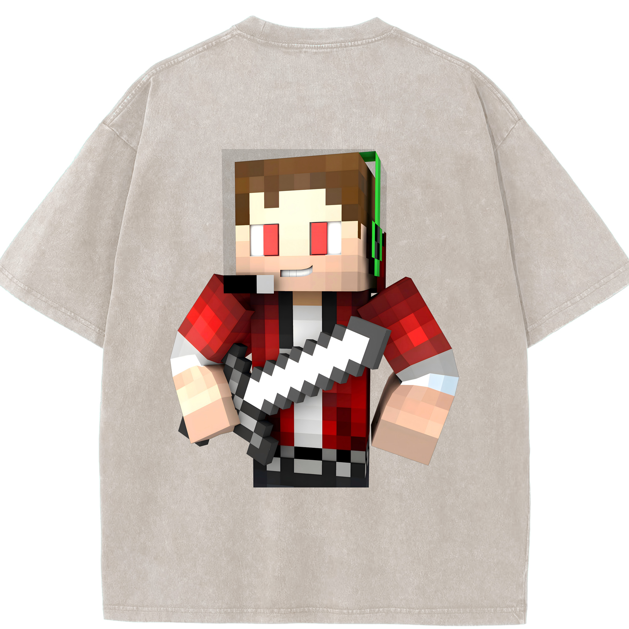 （画像用） マインクラフト ブロックの世界 Minecraft MC Block world 綿100% ヴィンテージ風 半袖Tシャツ（背面プリント）