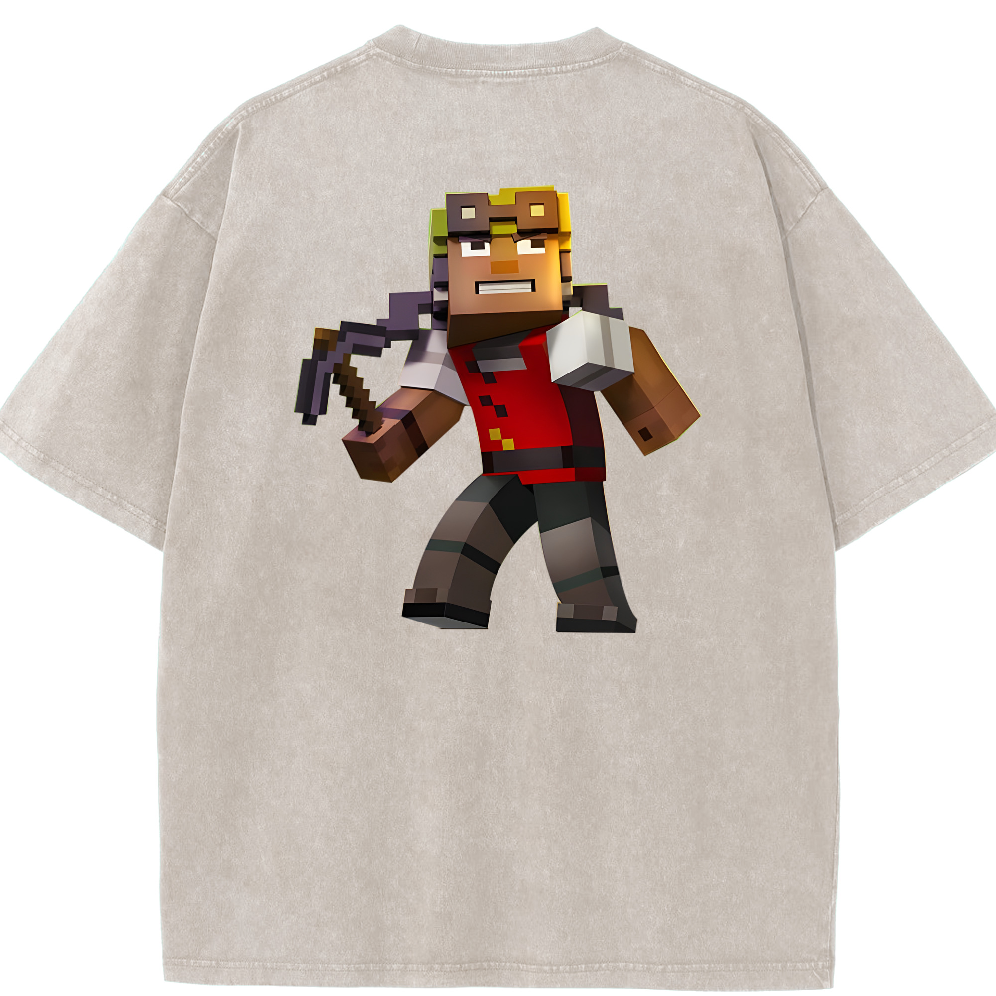 （画像用） マインクラフト ブロックの世界 Minecraft MC Block world 綿100% ヴィンテージ風 半袖Tシャツ（背面プリント）