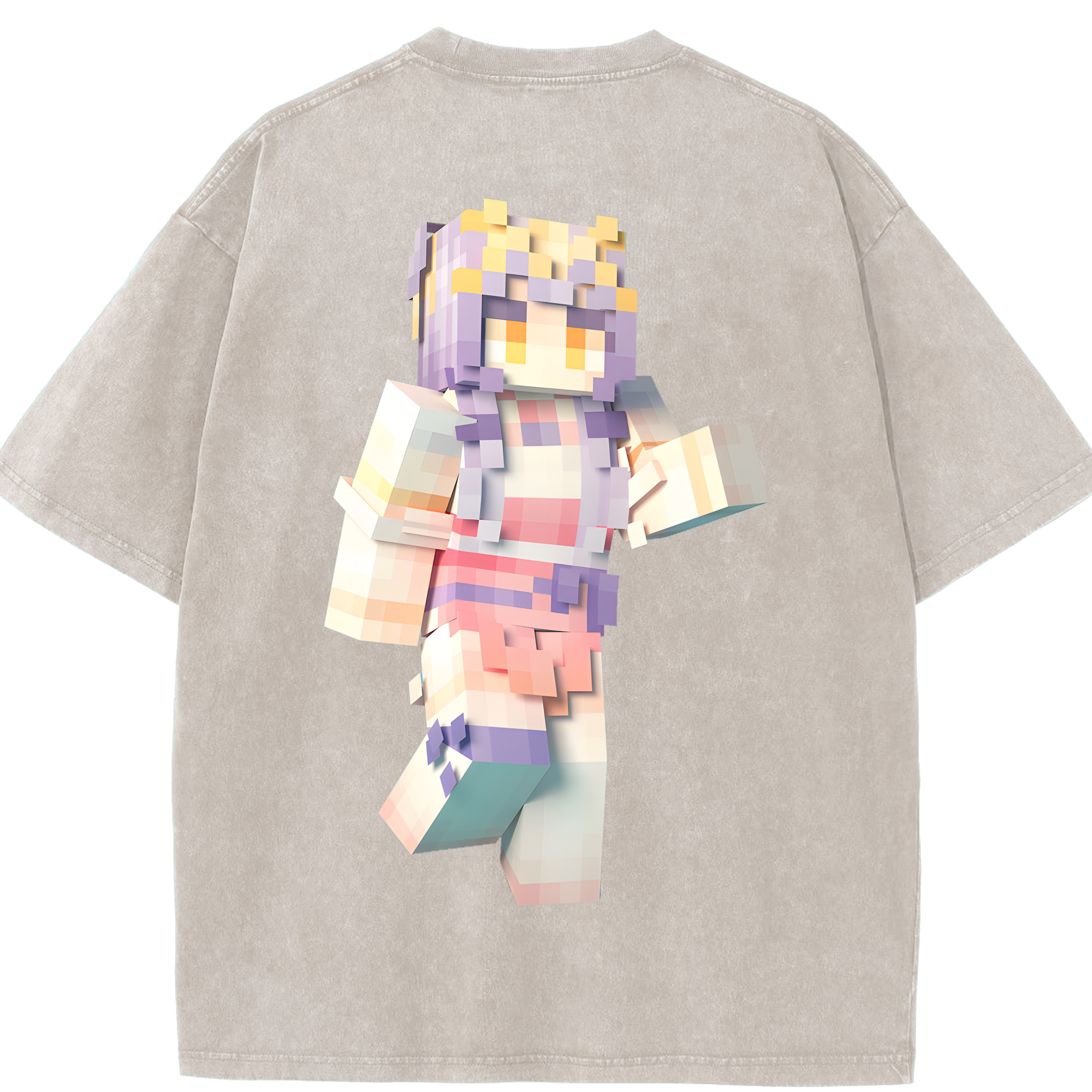 （画像用） マインクラフト ブロックの世界 Minecraft MC Block world 綿100% ヴィンテージ風 半袖Tシャツ（背面プリント）