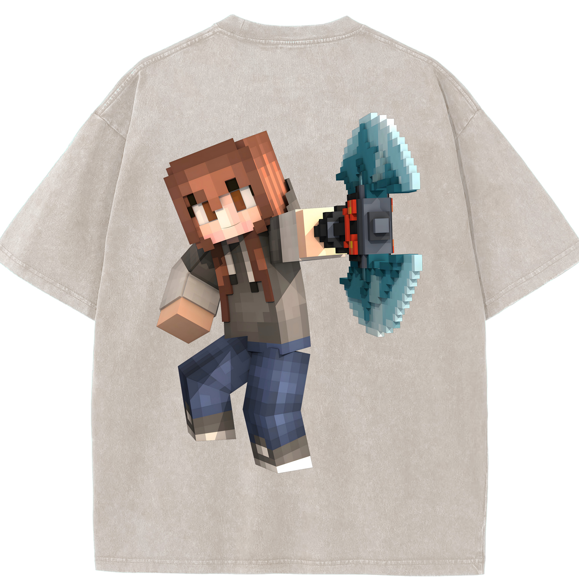 （画像用） マインクラフト ブロックの世界 Minecraft MC Block world 綿100% ヴィンテージ風 半袖Tシャツ（背面プリント）