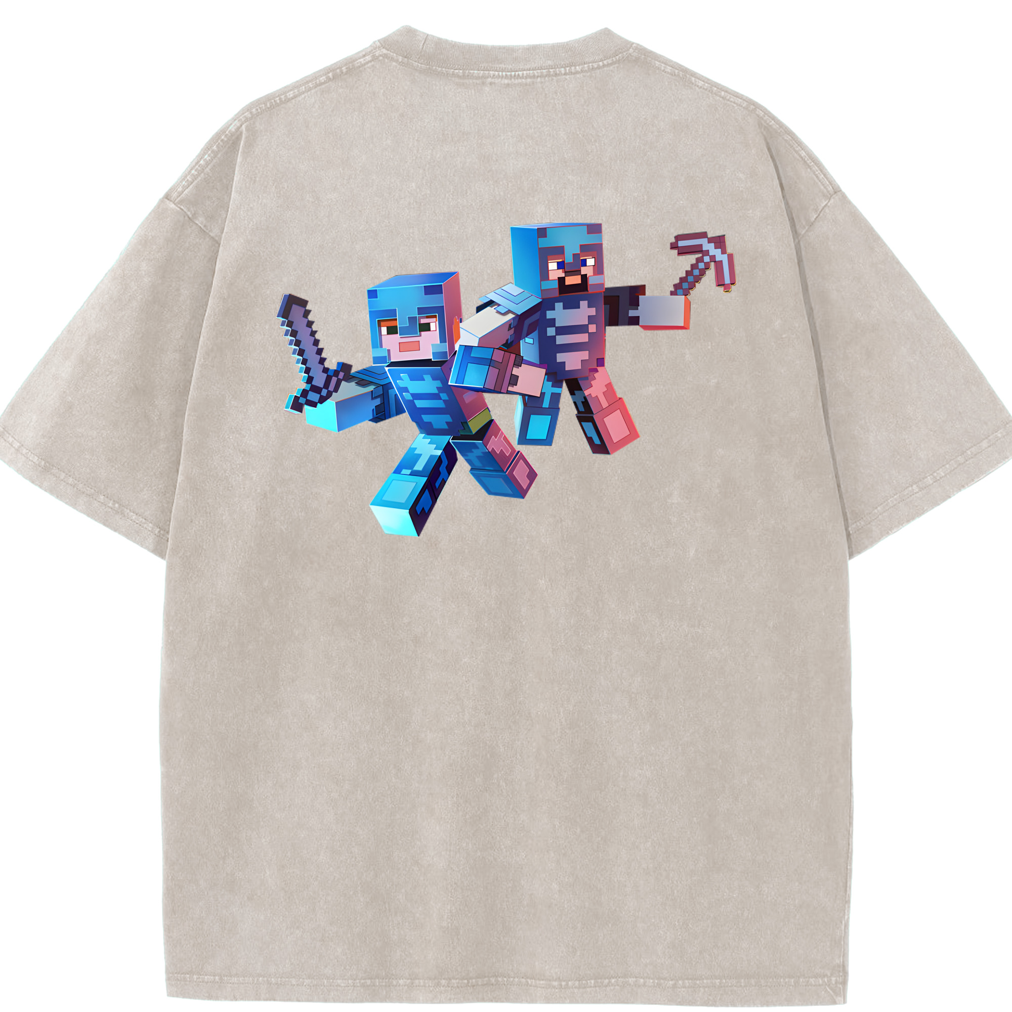 （画像用） マインクラフト ブロックの世界 Minecraft MC Block world 綿100% ヴィンテージ風 半袖Tシャツ（背面プリント）