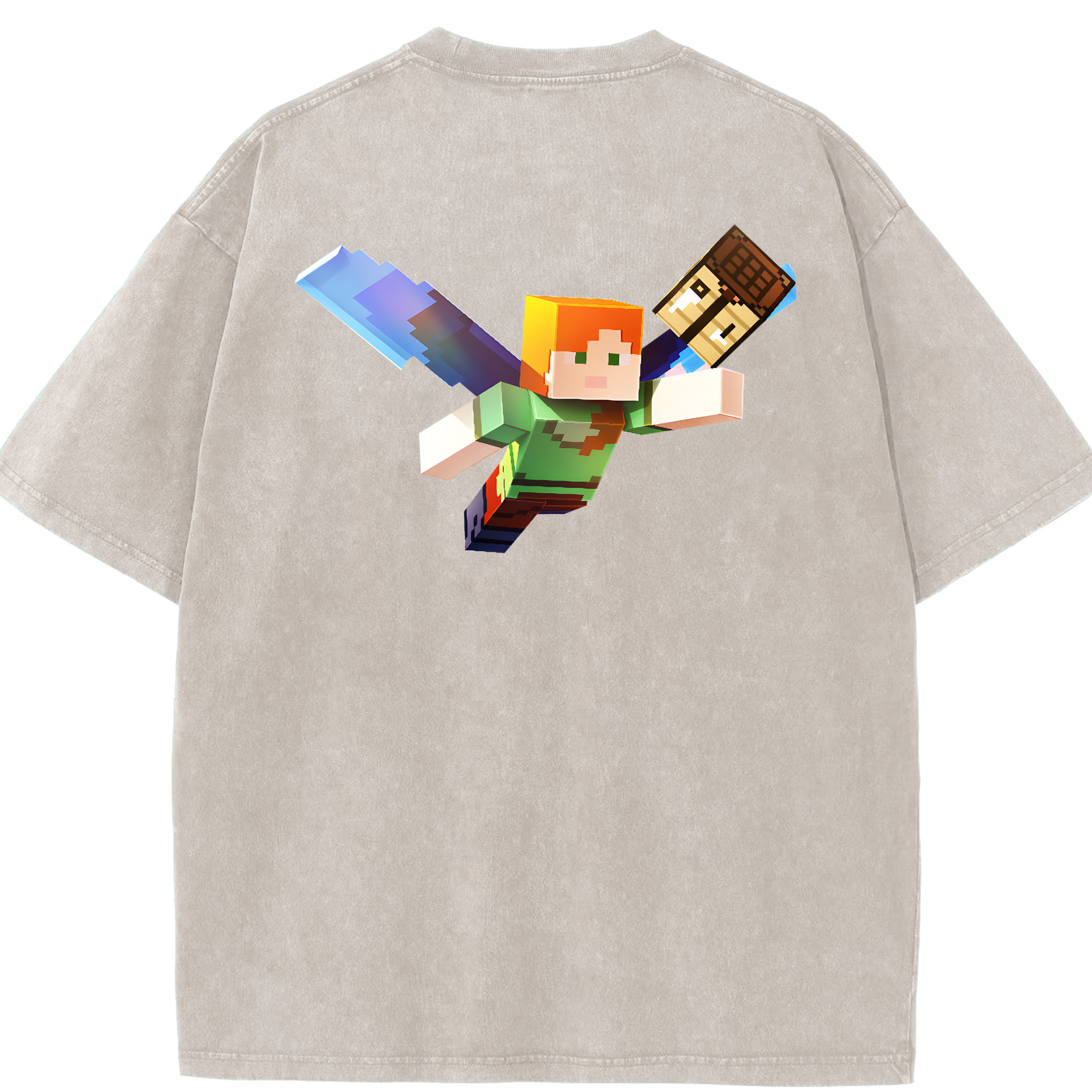 （画像用） マインクラフト ブロックの世界 Minecraft MC Block world 綿100% ヴィンテージ風 半袖Tシャツ（背面プリント）