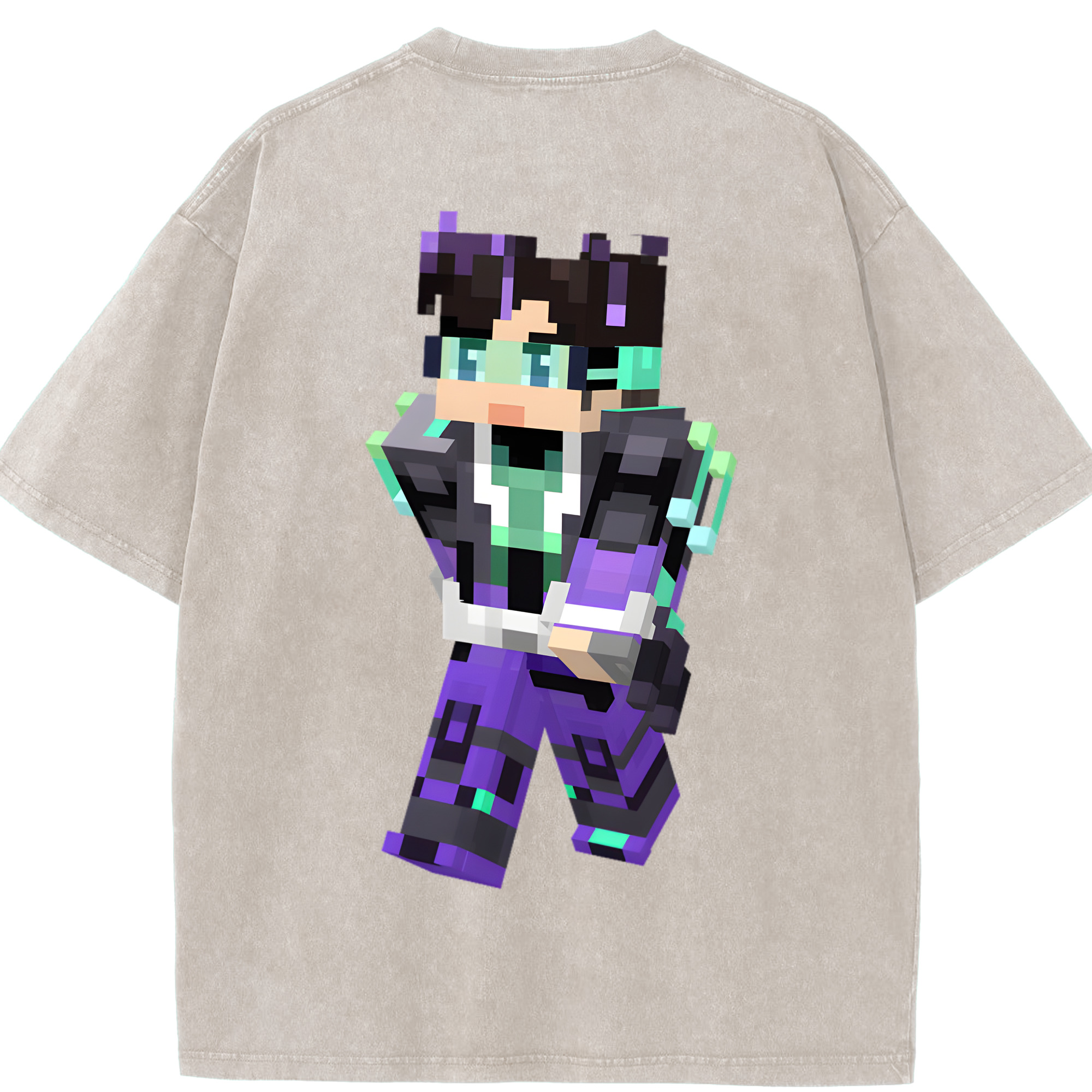 （画像用） マインクラフト ブロックの世界 Minecraft MC Block world 綿100% ヴィンテージ風 半袖Tシャツ（背面プリント）