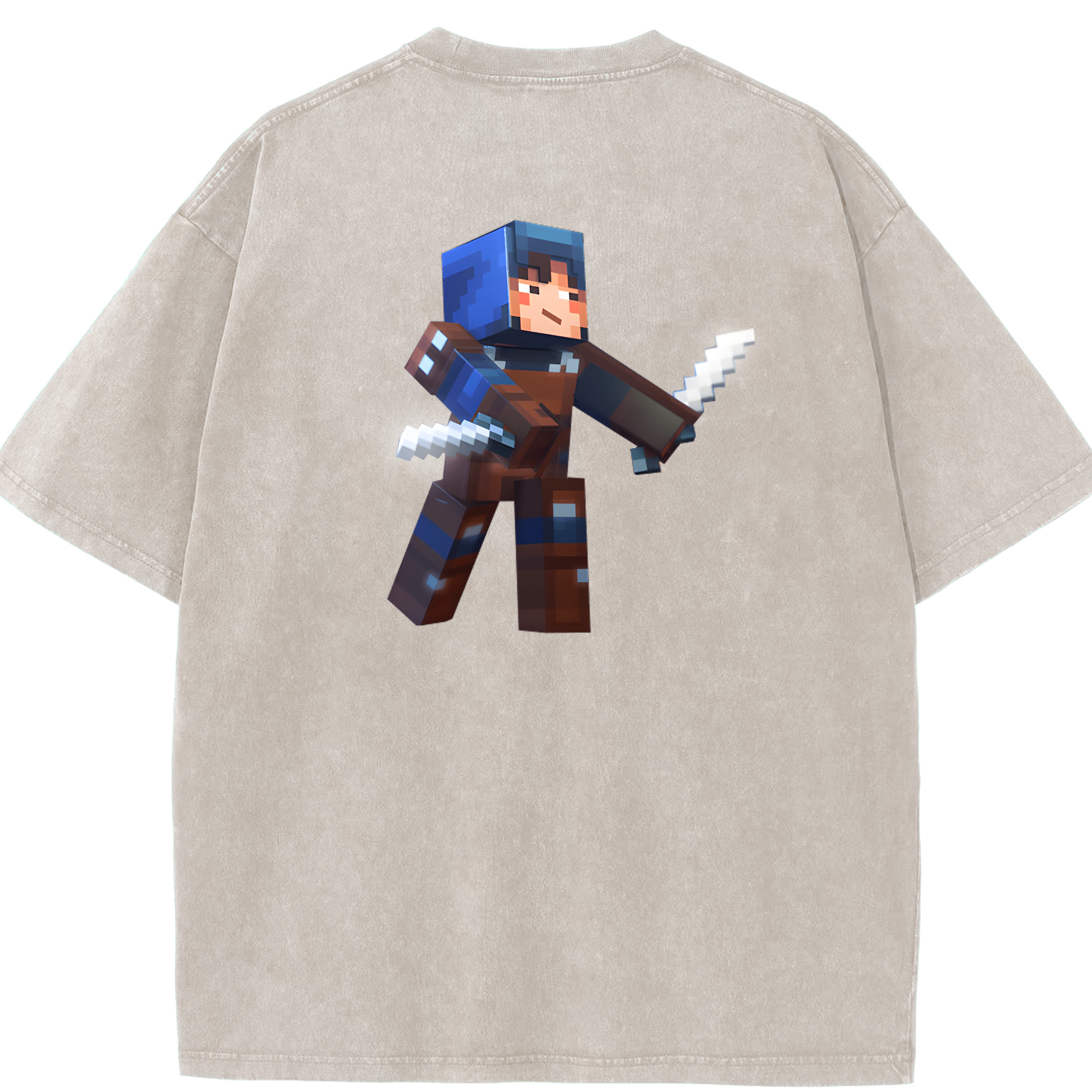 （画像用） マインクラフト ブロックの世界 Minecraft MC Block world 綿100% ヴィンテージ風 半袖Tシャツ（背面プリント）