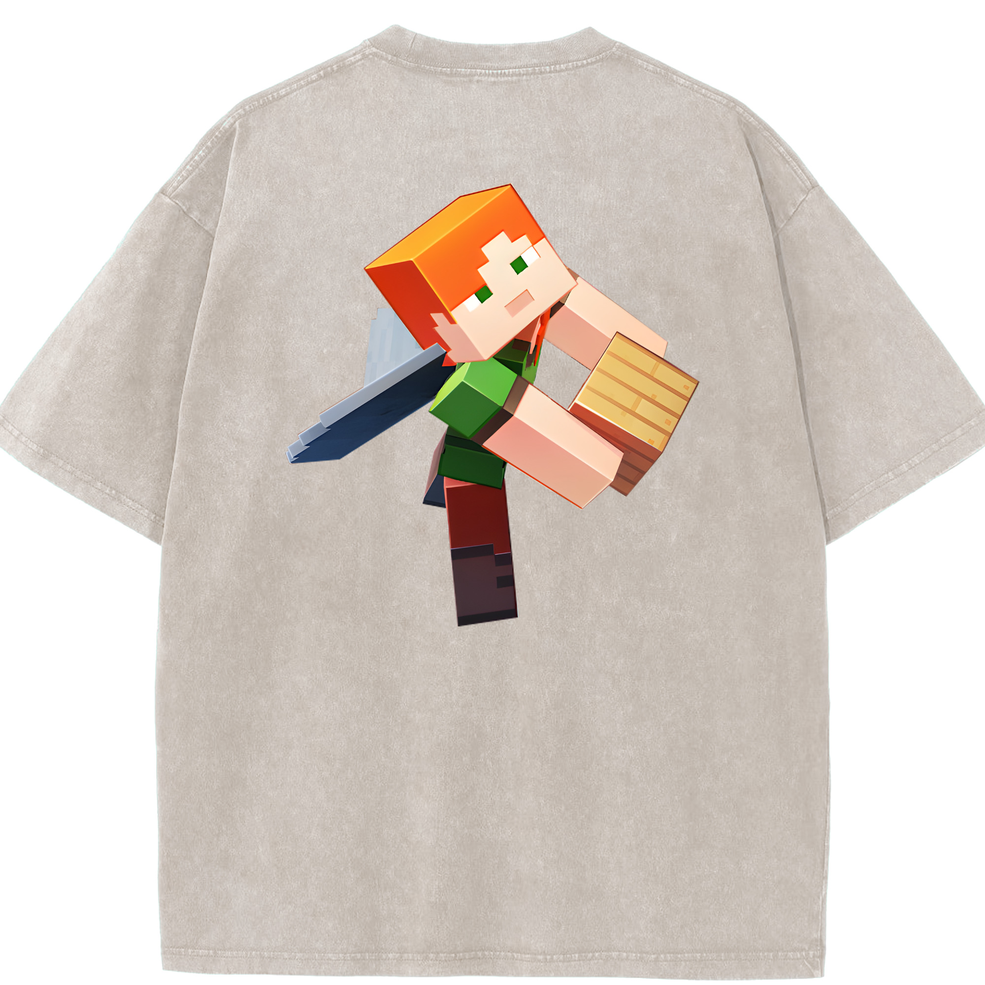 （画像用） マインクラフト ブロックの世界 Minecraft MC Block world 綿100% ヴィンテージ風 半袖Tシャツ（背面プリント）