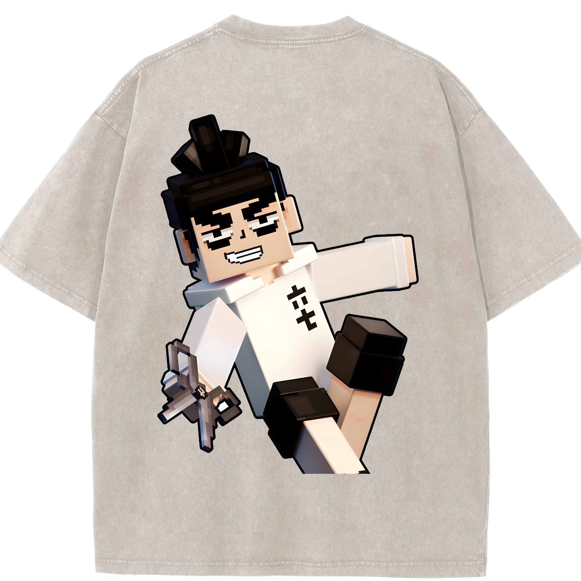 （画像用） マインクラフト ブロックの世界 Minecraft MC Block world 綿100% ヴィンテージ風 半袖Tシャツ（背面プリント）