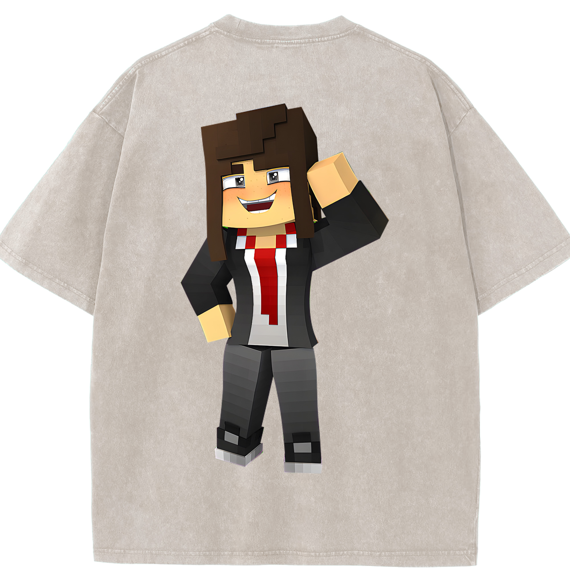 （画像用） マインクラフト ブロックの世界 Minecraft MC Block world 綿100% ヴィンテージ風 半袖Tシャツ（背面プリント）