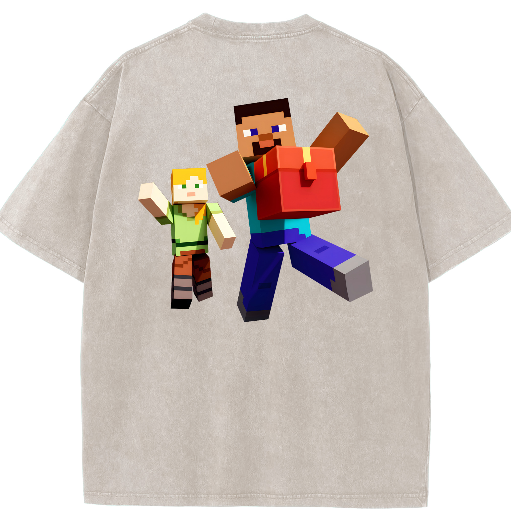 （画像用） マインクラフト ブロックの世界 Minecraft MC Block world 綿100% ヴィンテージ風 半袖Tシャツ（背面プリント）