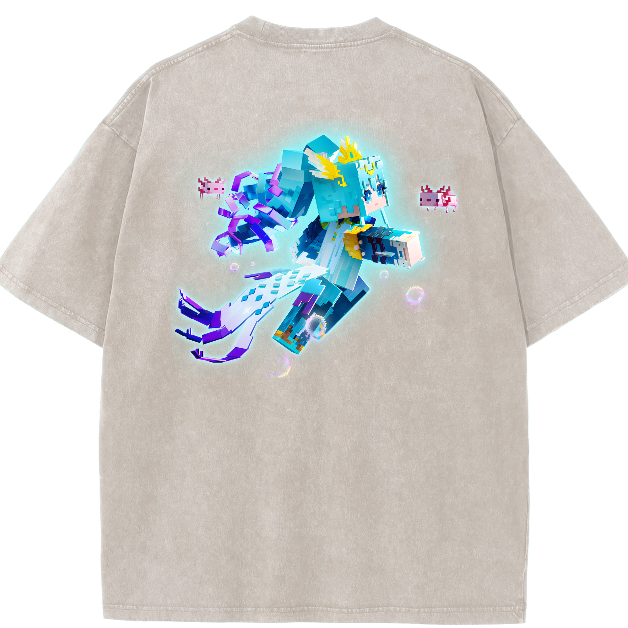（画像用） マインクラフト ブロックの世界 Minecraft MC Block world 綿100% ヴィンテージ風 半袖Tシャツ（背面プリント）