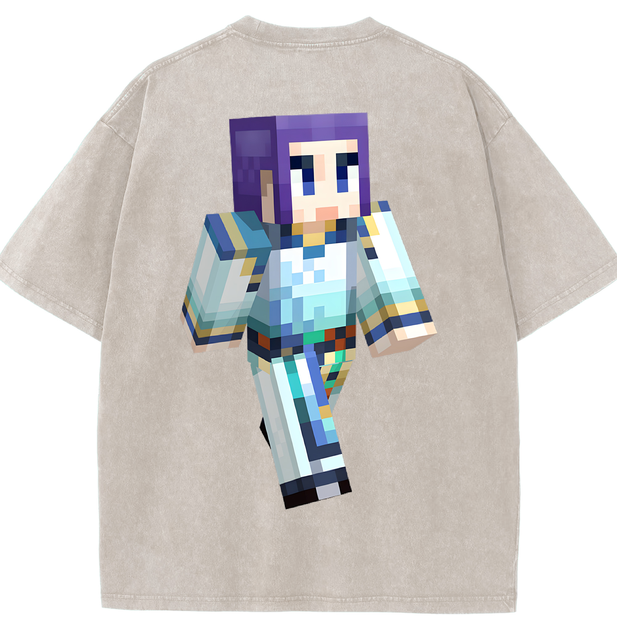 （画像用） マインクラフト ブロックの世界 Minecraft MC Block world 綿100% ヴィンテージ風 半袖Tシャツ（背面プリント）