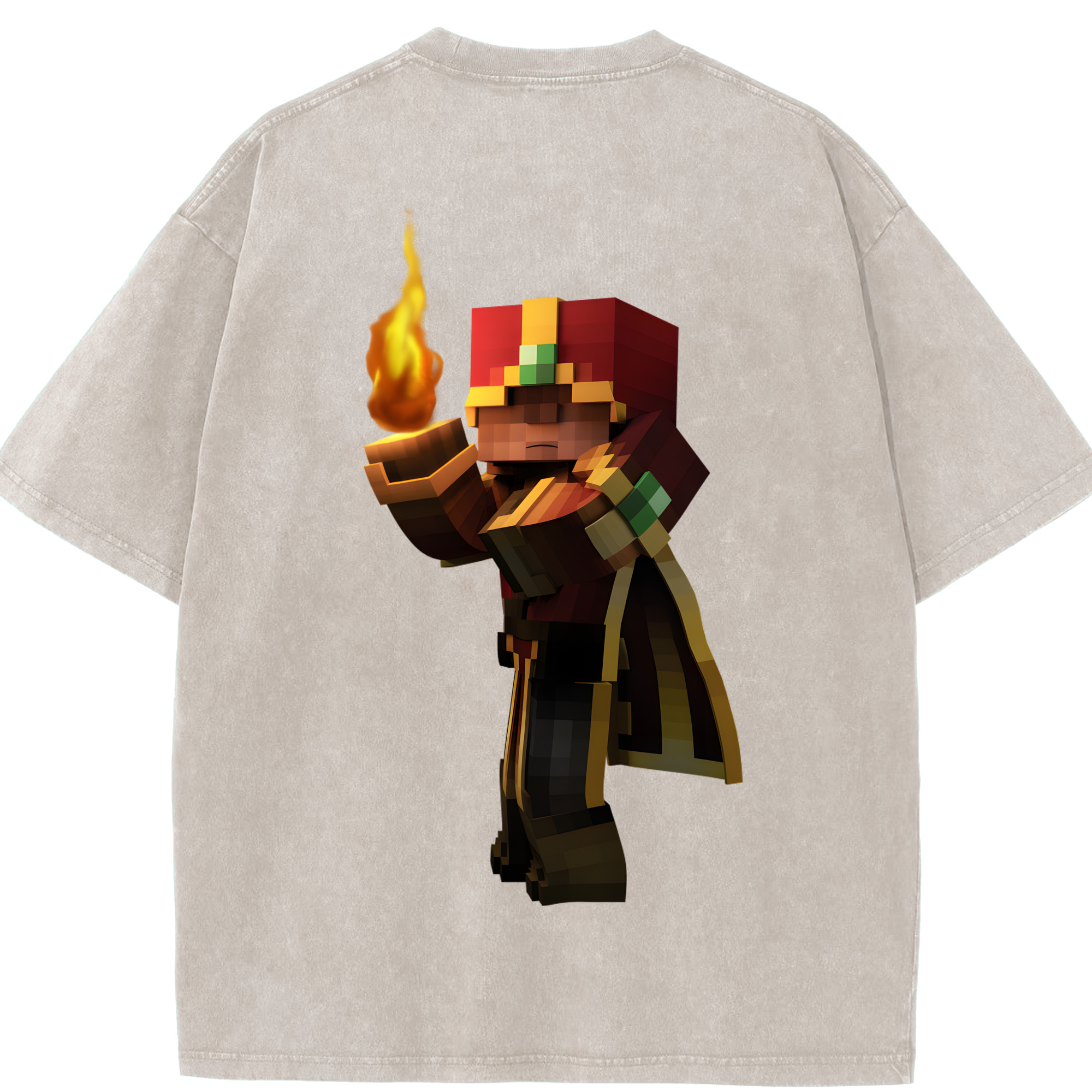 （画像用） マインクラフト ブロックの世界 Minecraft MC Block world 綿100% ヴィンテージ風 半袖Tシャツ（背面プリント）
