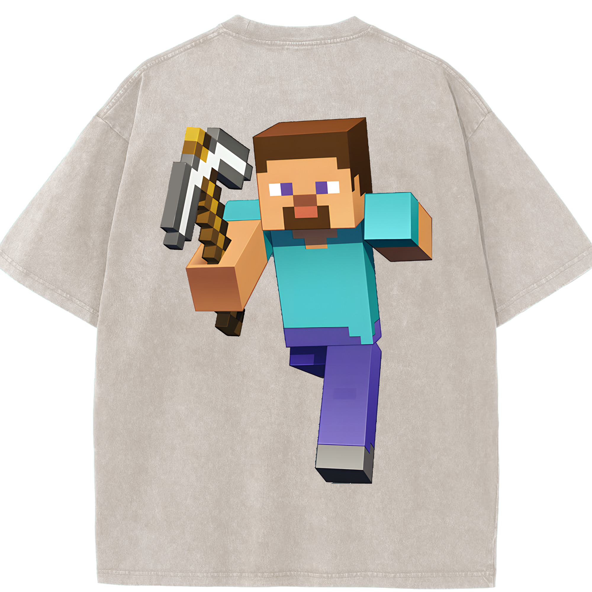 （画像用） マインクラフト ブロックの世界 Minecraft MC Block world 綿100% ヴィンテージ風 半袖Tシャツ（背面プリント）