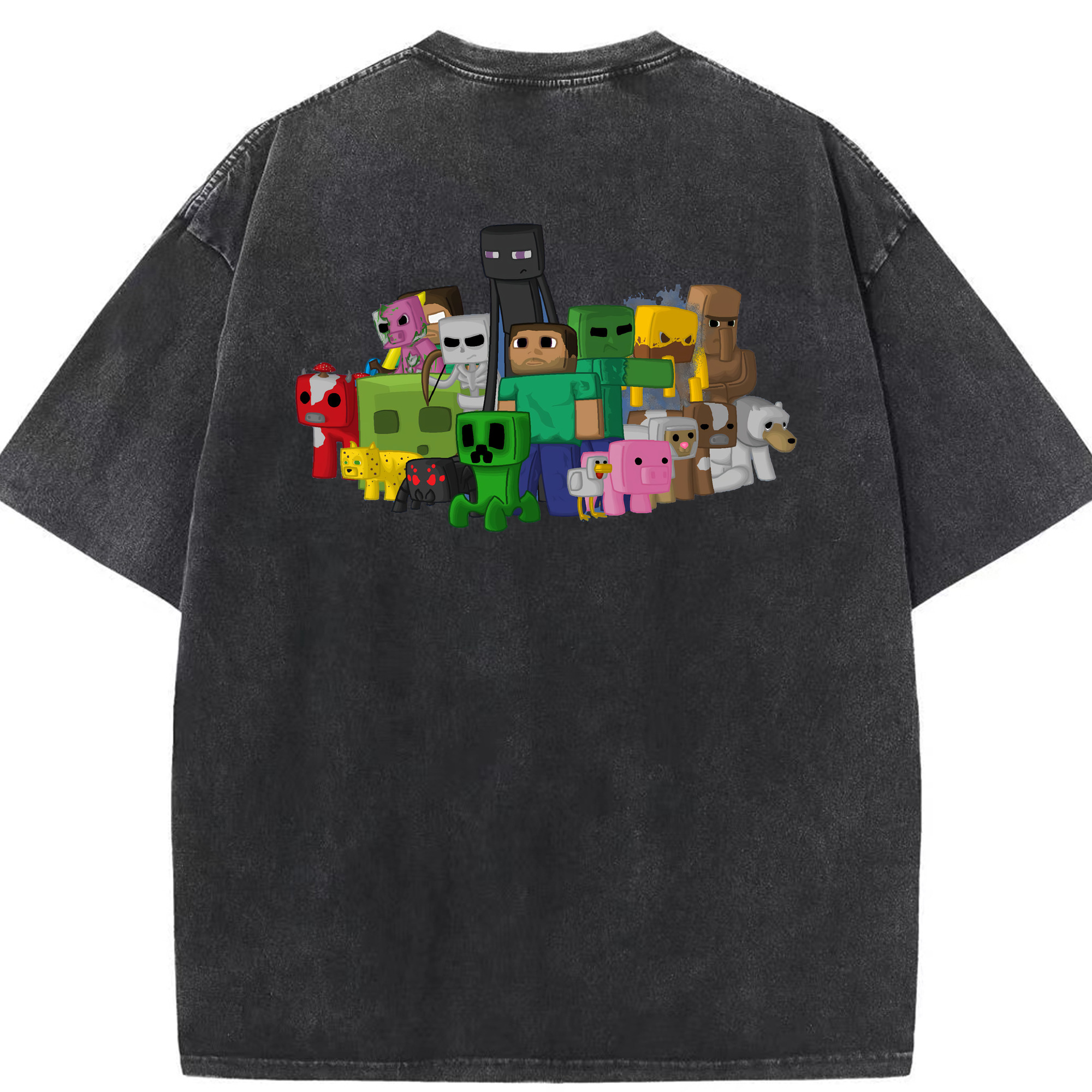 （画像用） マインクラフト ブロックの世界 Minecraft MC Block world 綿100% ヴィンテージ風 半袖Tシャツ（背面プリント）