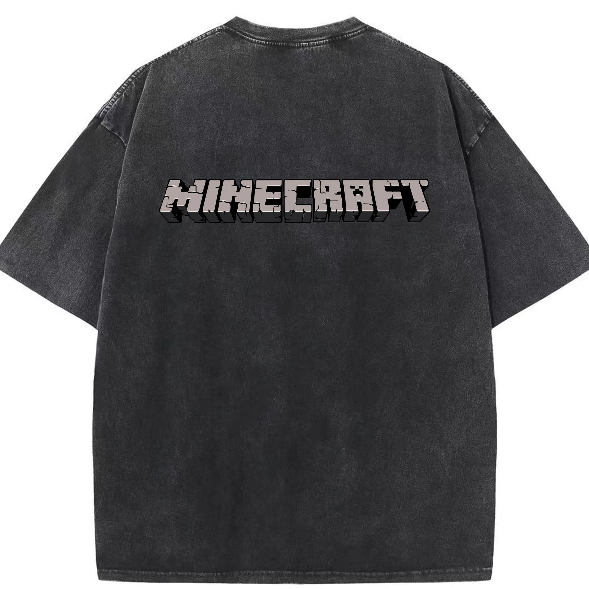 （画像用） マインクラフト ブロックの世界 Minecraft MC Block world 綿100% ヴィンテージ風 半袖Tシャツ（背面プリント）