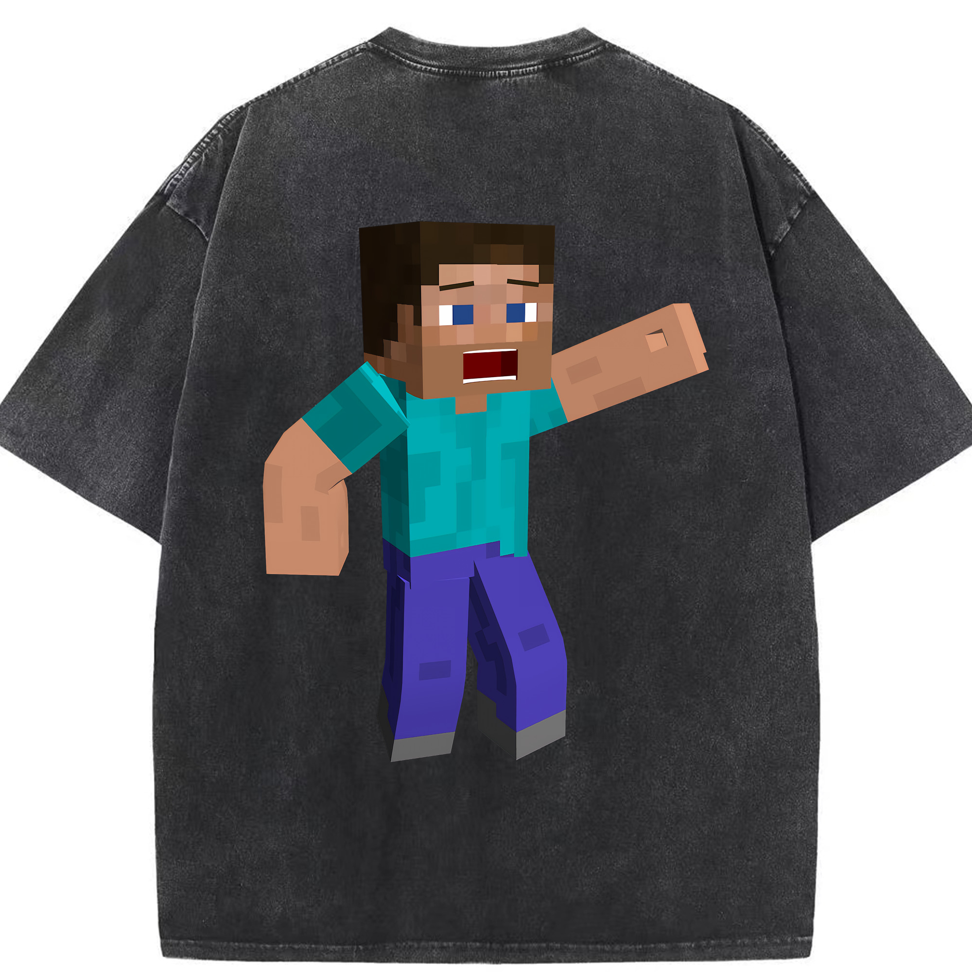 （画像用） マインクラフト ブロックの世界 Minecraft MC Block world 綿100% ヴィンテージ風 半袖Tシャツ（背面プリント）