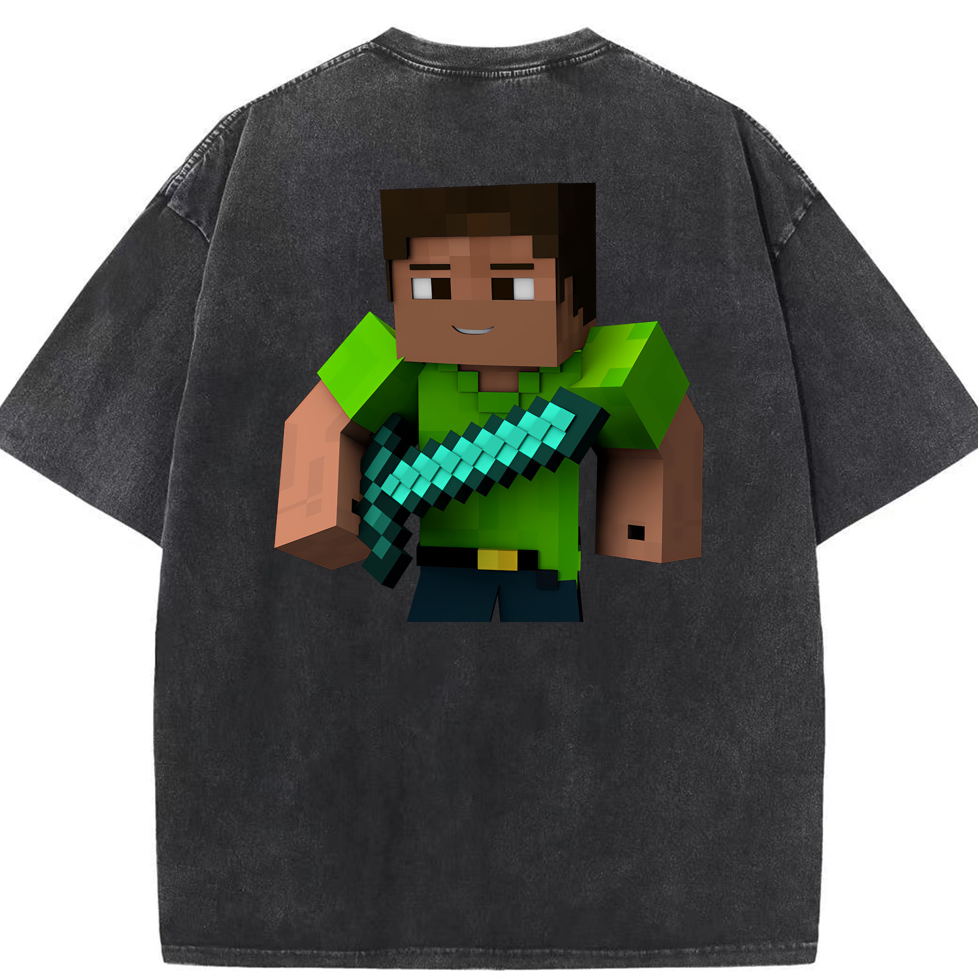 （画像用） マインクラフト ブロックの世界 Minecraft MC Block world 綿100% ヴィンテージ風 半袖Tシャツ（背面プリント）