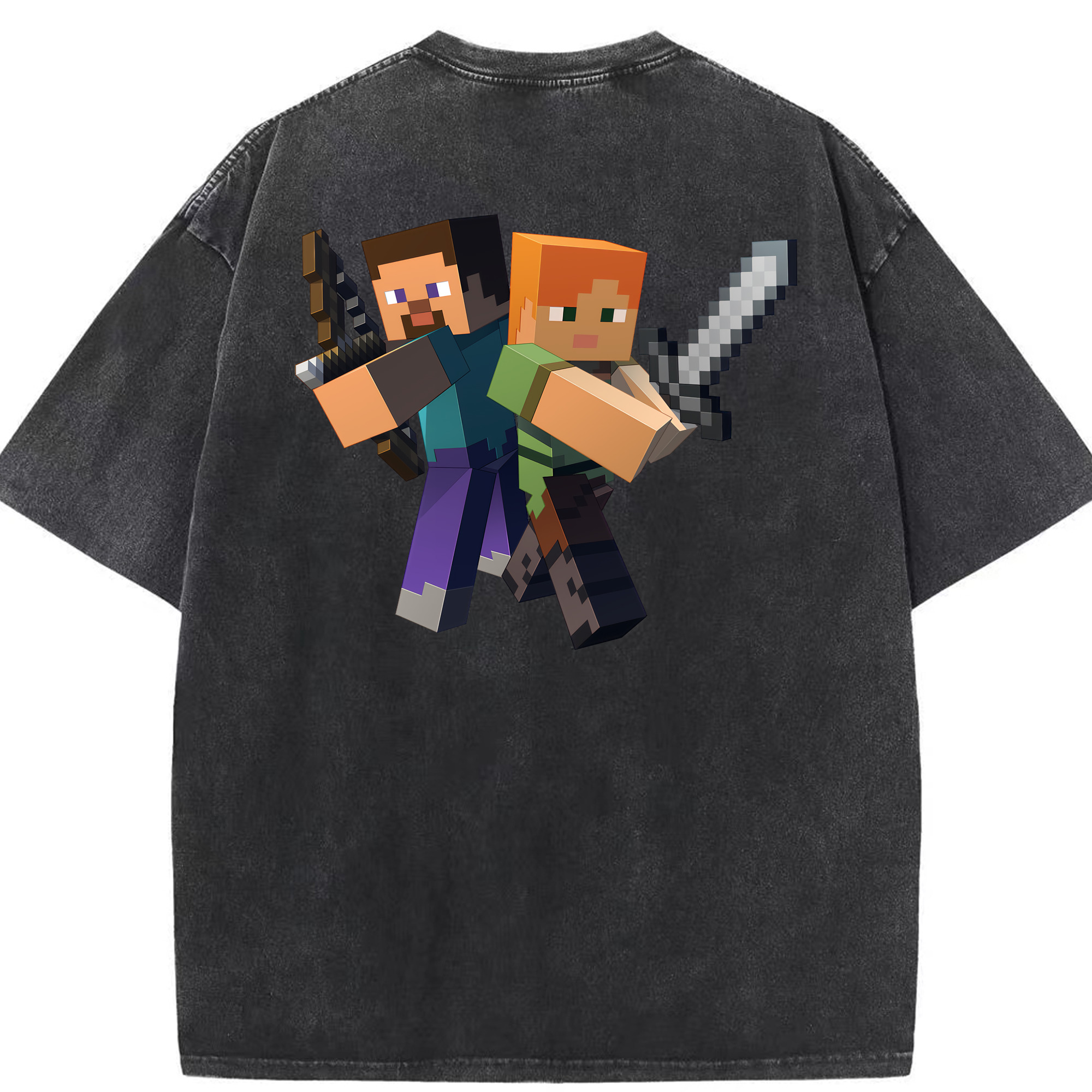 （画像用） マインクラフト ブロックの世界 Minecraft MC Block world 綿100% ヴィンテージ風 半袖Tシャツ（背面プリント）