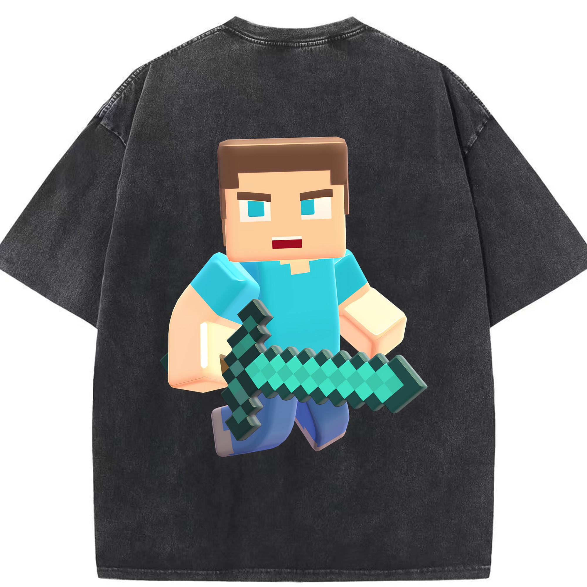 （画像用） マインクラフト ブロックの世界 Minecraft MC Block world 綿100% ヴィンテージ風 半袖Tシャツ（背面プリント）