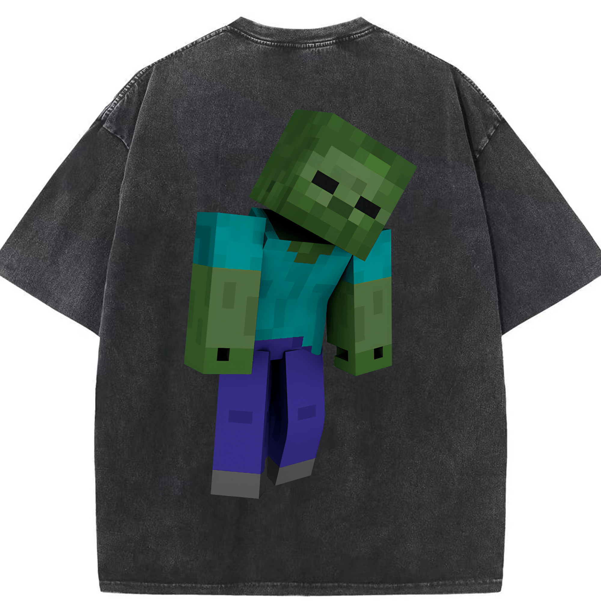 （画像用） マインクラフト ブロックの世界 Minecraft MC Block world 綿100% ヴィンテージ風 半袖Tシャツ（背面プリント）