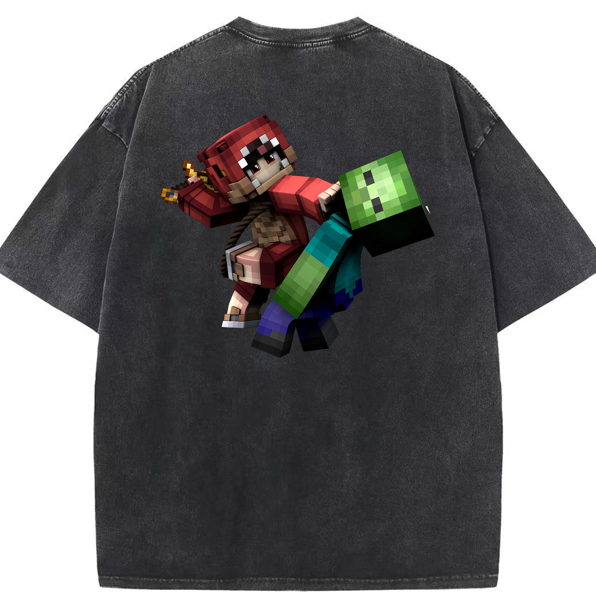 （画像用） マインクラフト ブロックの世界 Minecraft MC Block world 綿100% ヴィンテージ風 半袖Tシャツ（背面プリント）