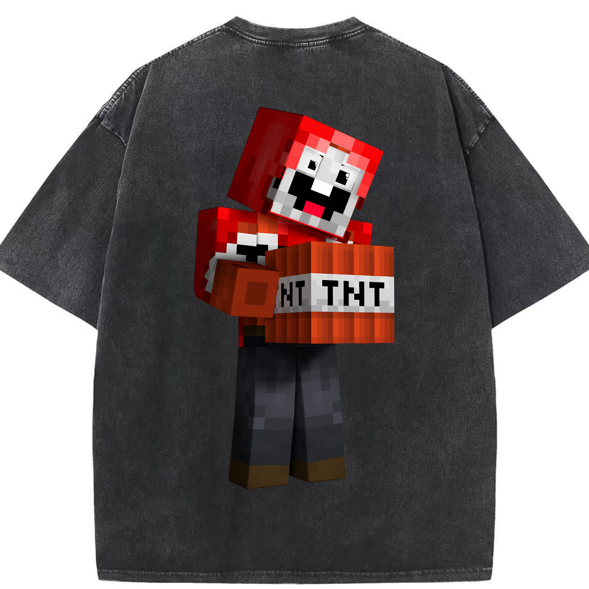 （画像用） マインクラフト ブロックの世界 Minecraft MC Block world 綿100% ヴィンテージ風 半袖Tシャツ（背面プリント）
