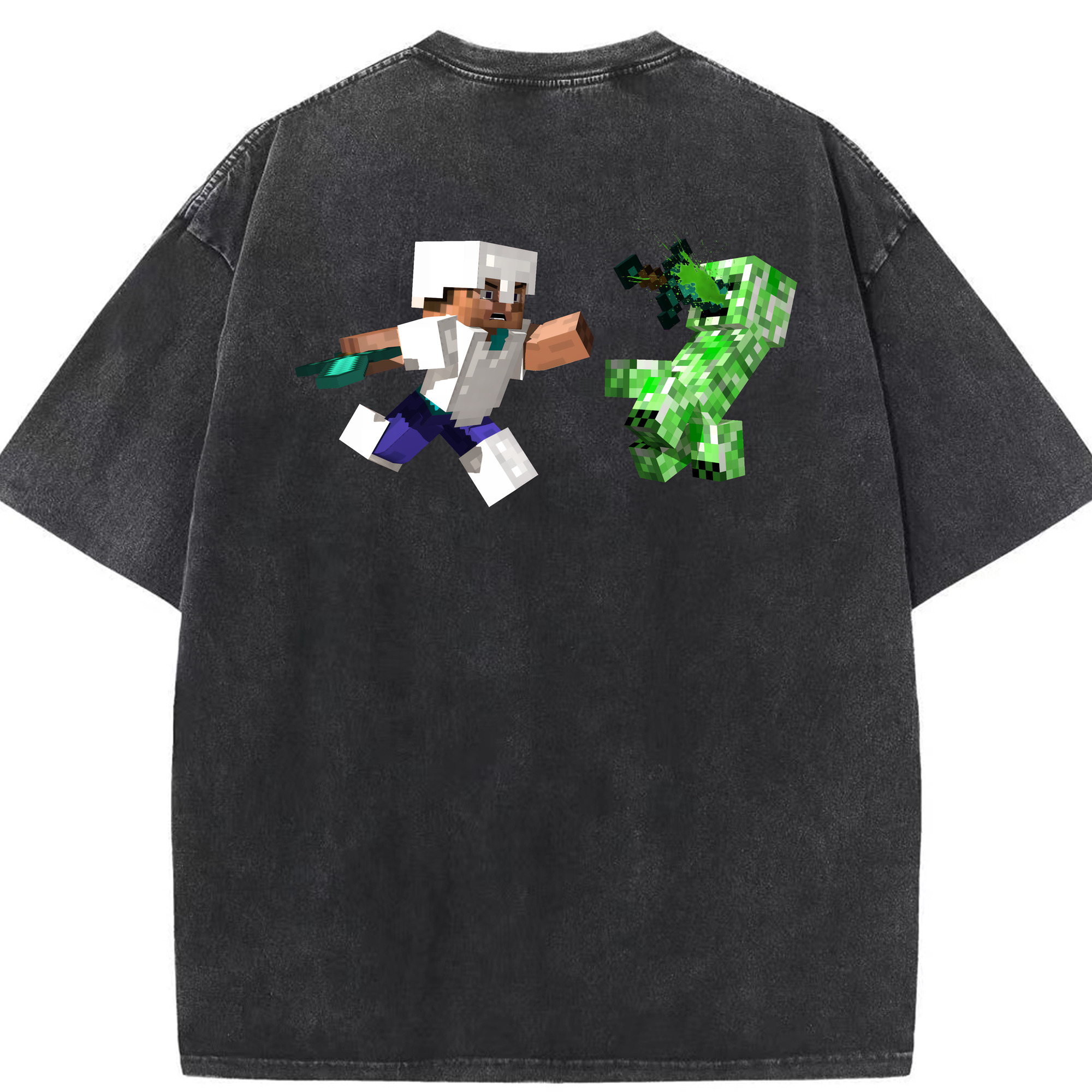 （画像用） マインクラフト ブロックの世界 Minecraft MC Block world 綿100% ヴィンテージ風 半袖Tシャツ（背面プリント）