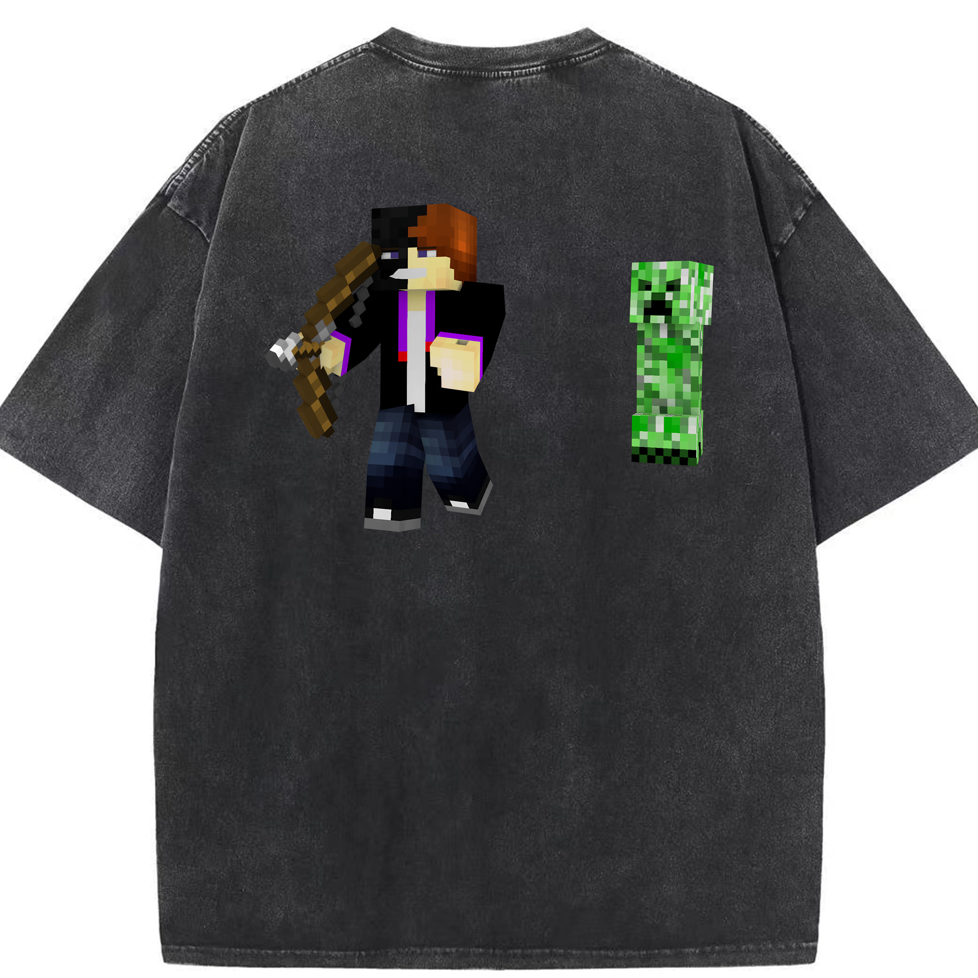 （画像用） マインクラフト ブロックの世界 Minecraft MC Block world 綿100% ヴィンテージ風 半袖Tシャツ（背面プリント）