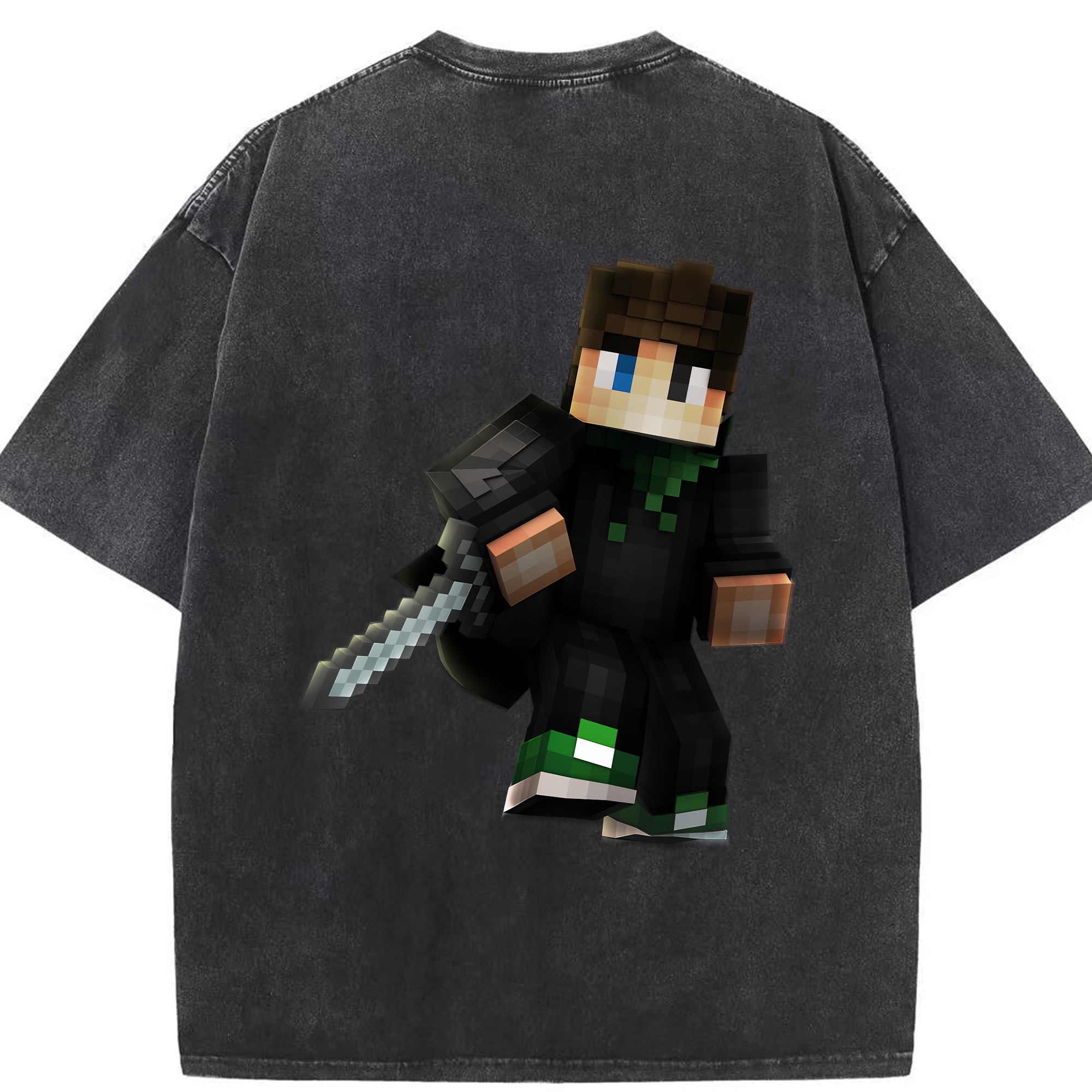 （画像用） マインクラフト ブロックの世界 Minecraft MC Block world 綿100% ヴィンテージ風 半袖Tシャツ（背面プリント）