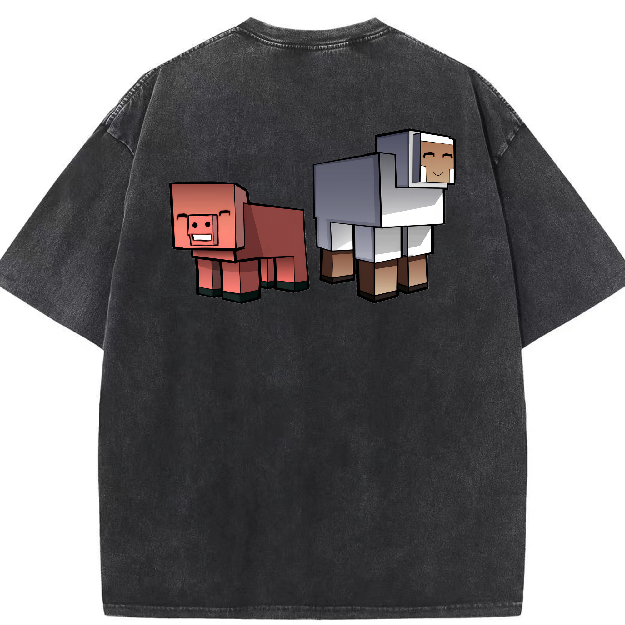 （画像用） マインクラフト ブロックの世界 Minecraft MC Block world 綿100% ヴィンテージ風 半袖Tシャツ（背面プリント）