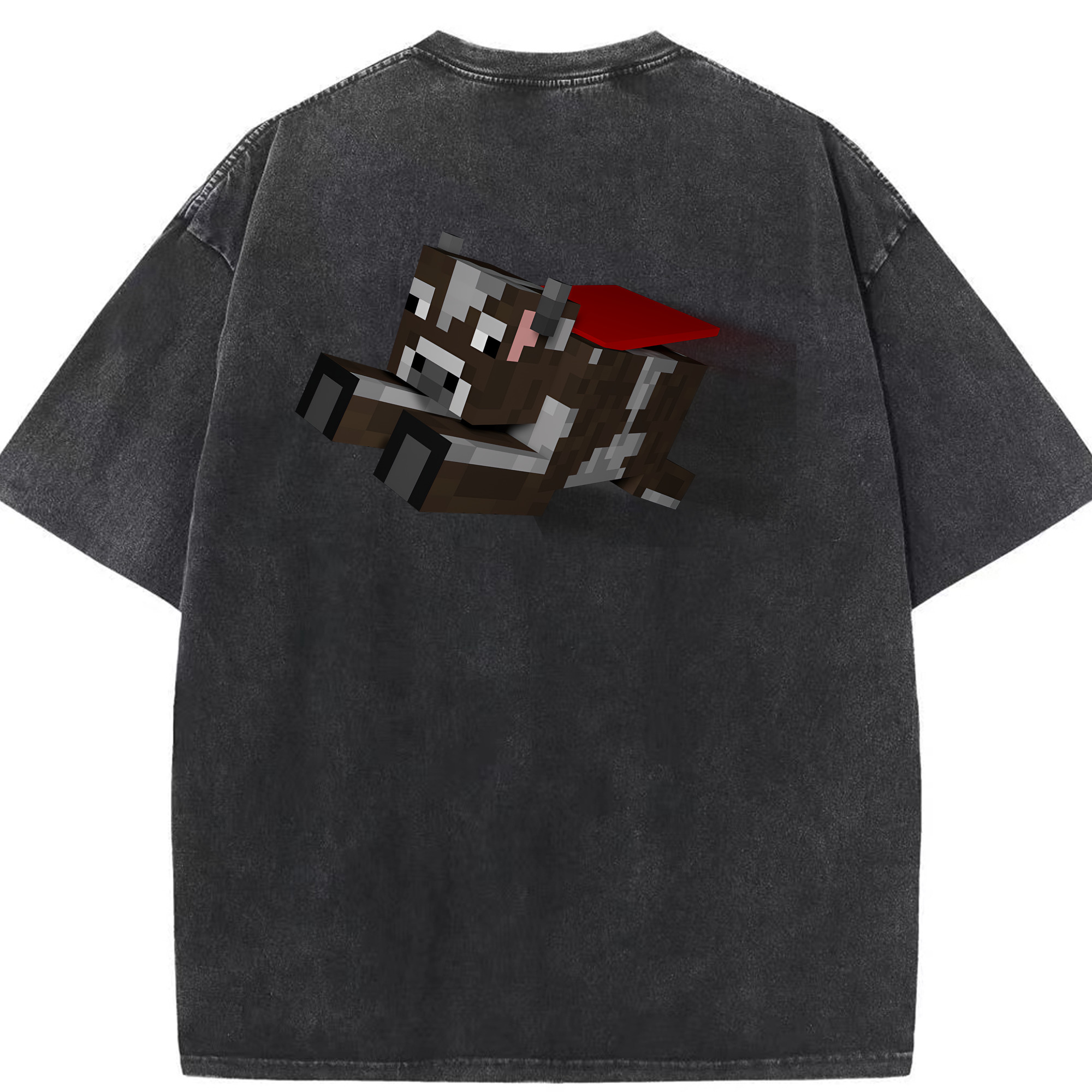 （画像用） マインクラフト ブロックの世界 Minecraft MC Block world 綿100% ヴィンテージ風 半袖Tシャツ（背面プリント）