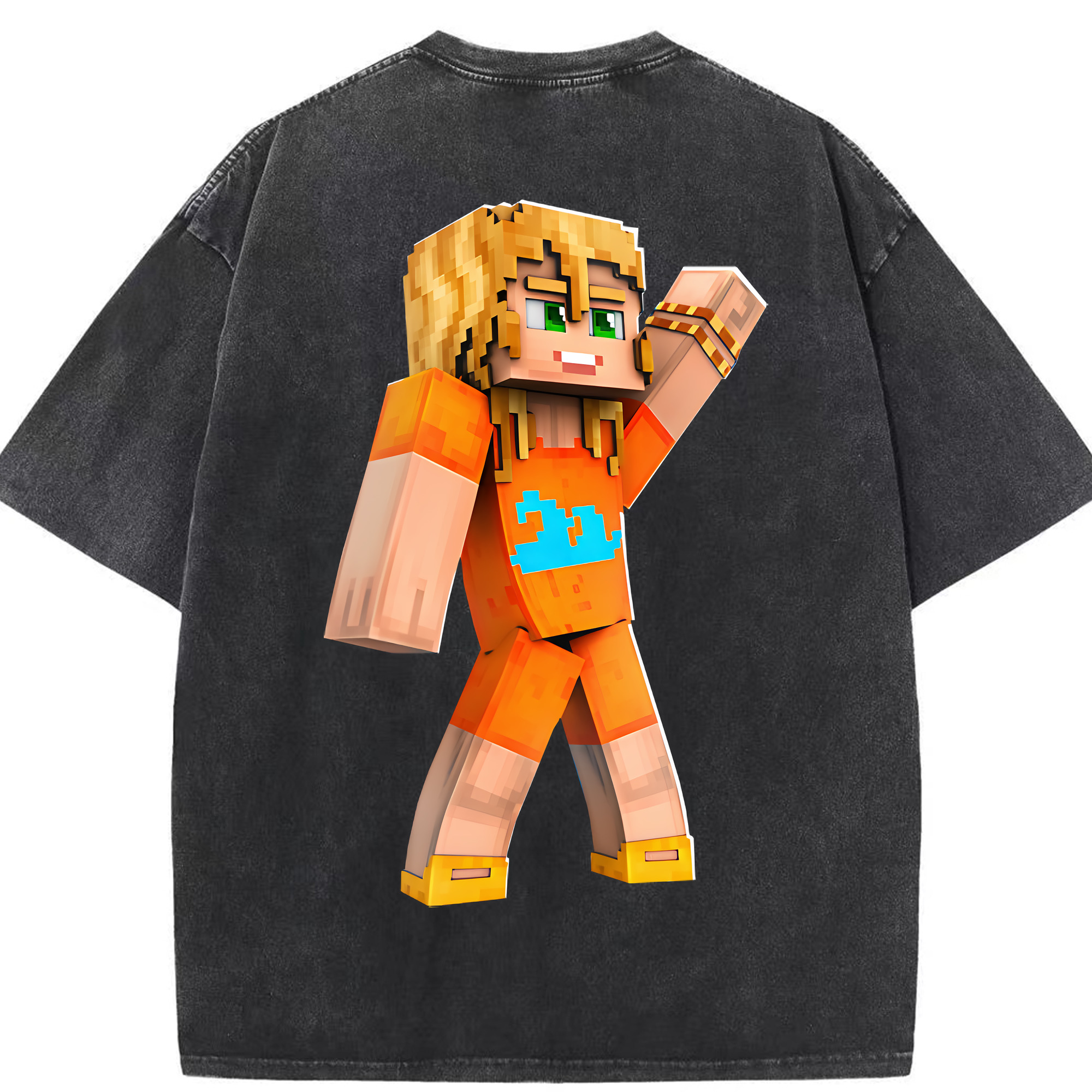 （画像用） マインクラフト ブロックの世界 Minecraft MC Block world 綿100% ヴィンテージ風 半袖Tシャツ（背面プリント）
