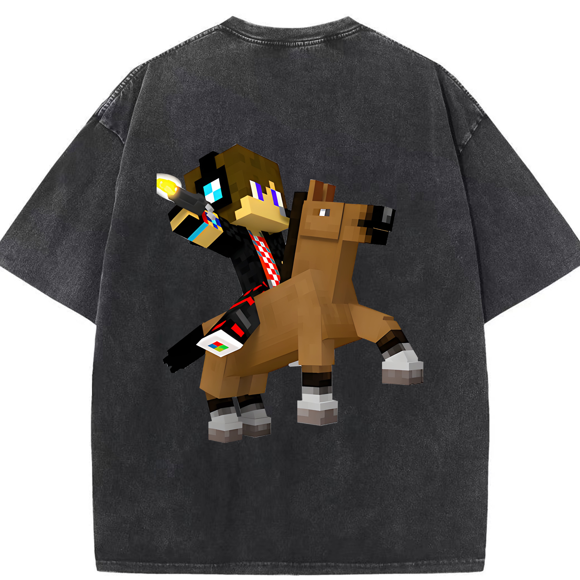 （画像用） マインクラフト ブロックの世界 Minecraft MC Block world 綿100% ヴィンテージ風 半袖Tシャツ（背面プリント）