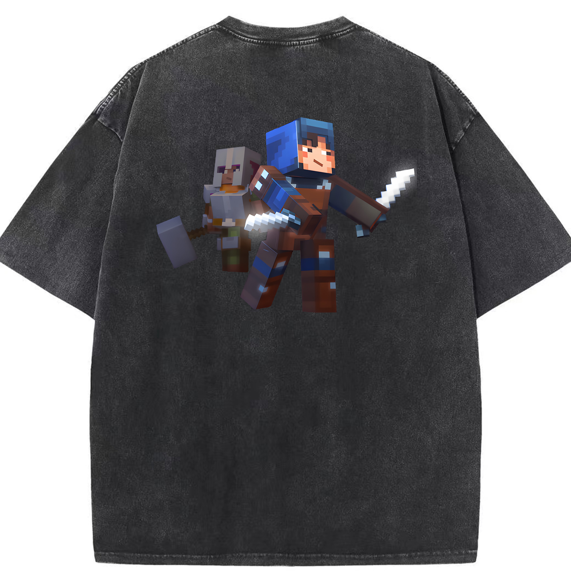 （画像用） マインクラフト ブロックの世界 Minecraft MC Block world 綿100% ヴィンテージ風 半袖Tシャツ（背面プリント）