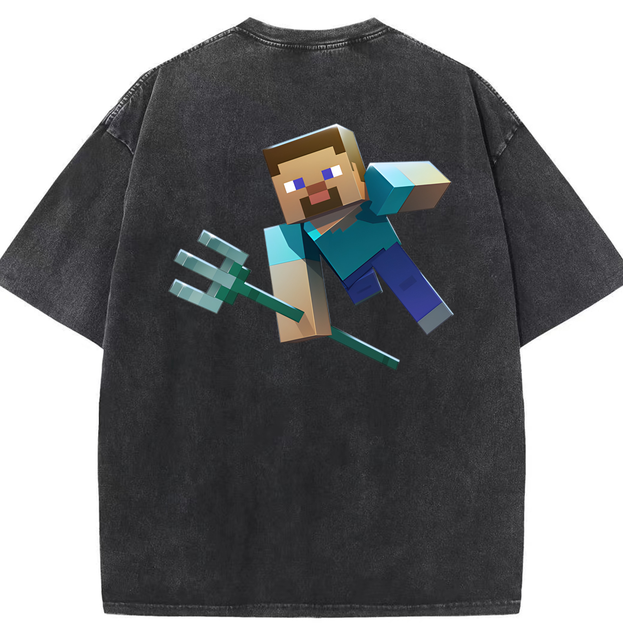 （画像用） マインクラフト ブロックの世界 Minecraft MC Block world 綿100% ヴィンテージ風 半袖Tシャツ（背面プリント）