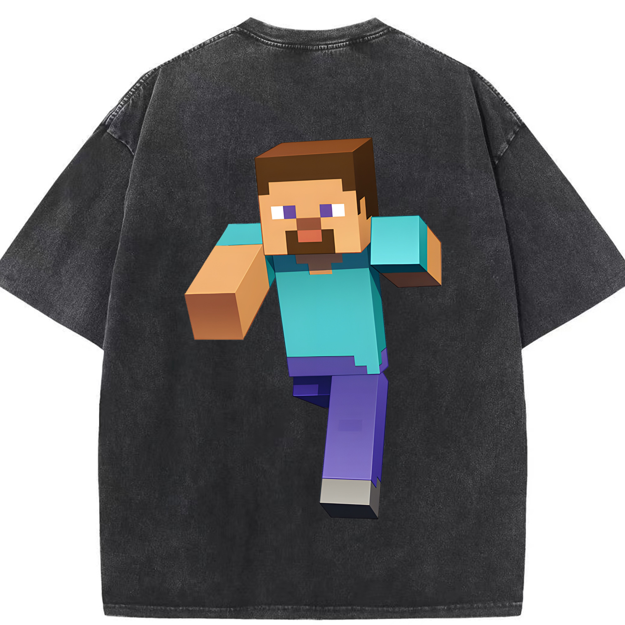 （画像用） マインクラフト ブロックの世界 Minecraft MC Block world 綿100% ヴィンテージ風 半袖Tシャツ（背面プリント）