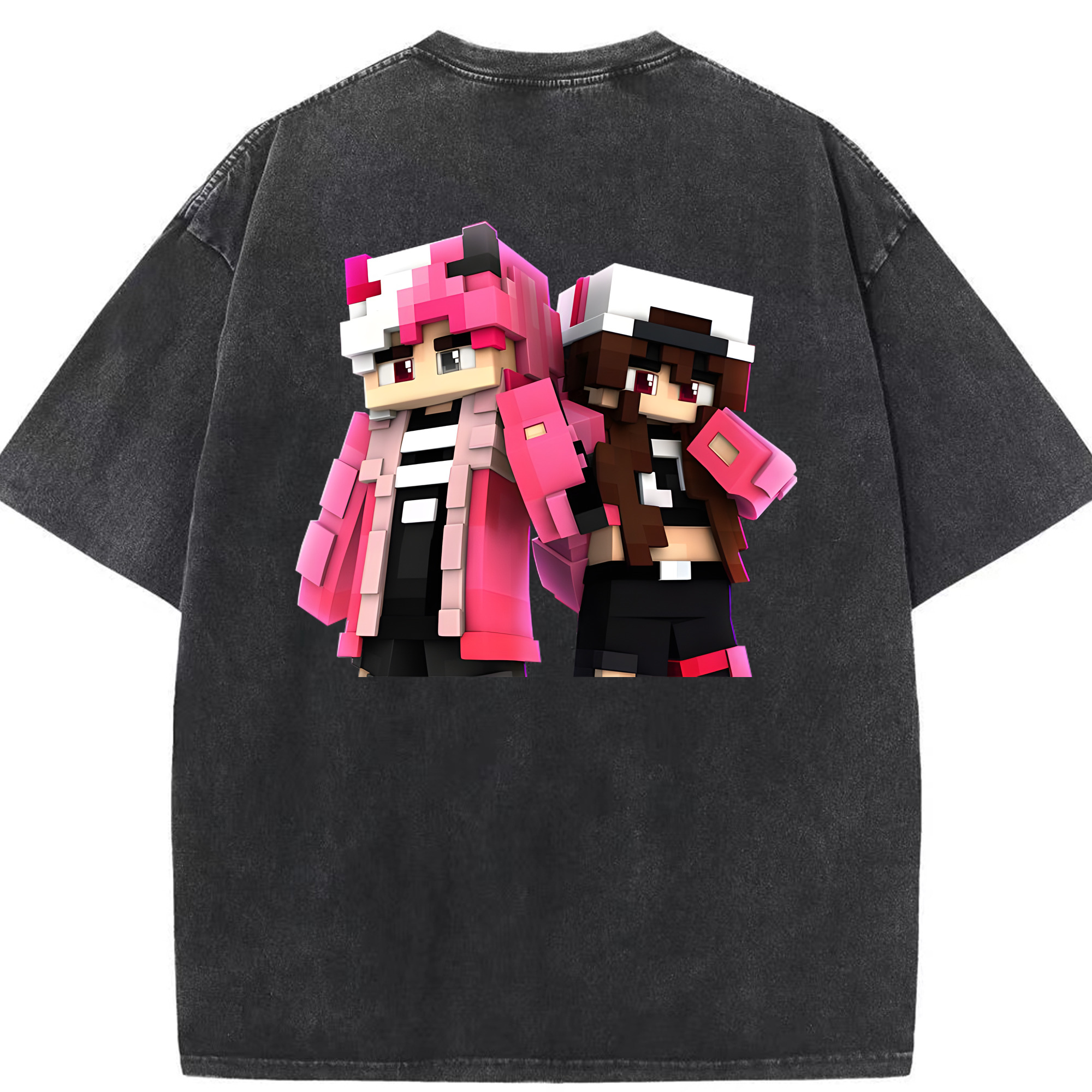 （画像用） マインクラフト ブロックの世界 Minecraft MC Block world 綿100% ヴィンテージ風 半袖Tシャツ（背面プリント）