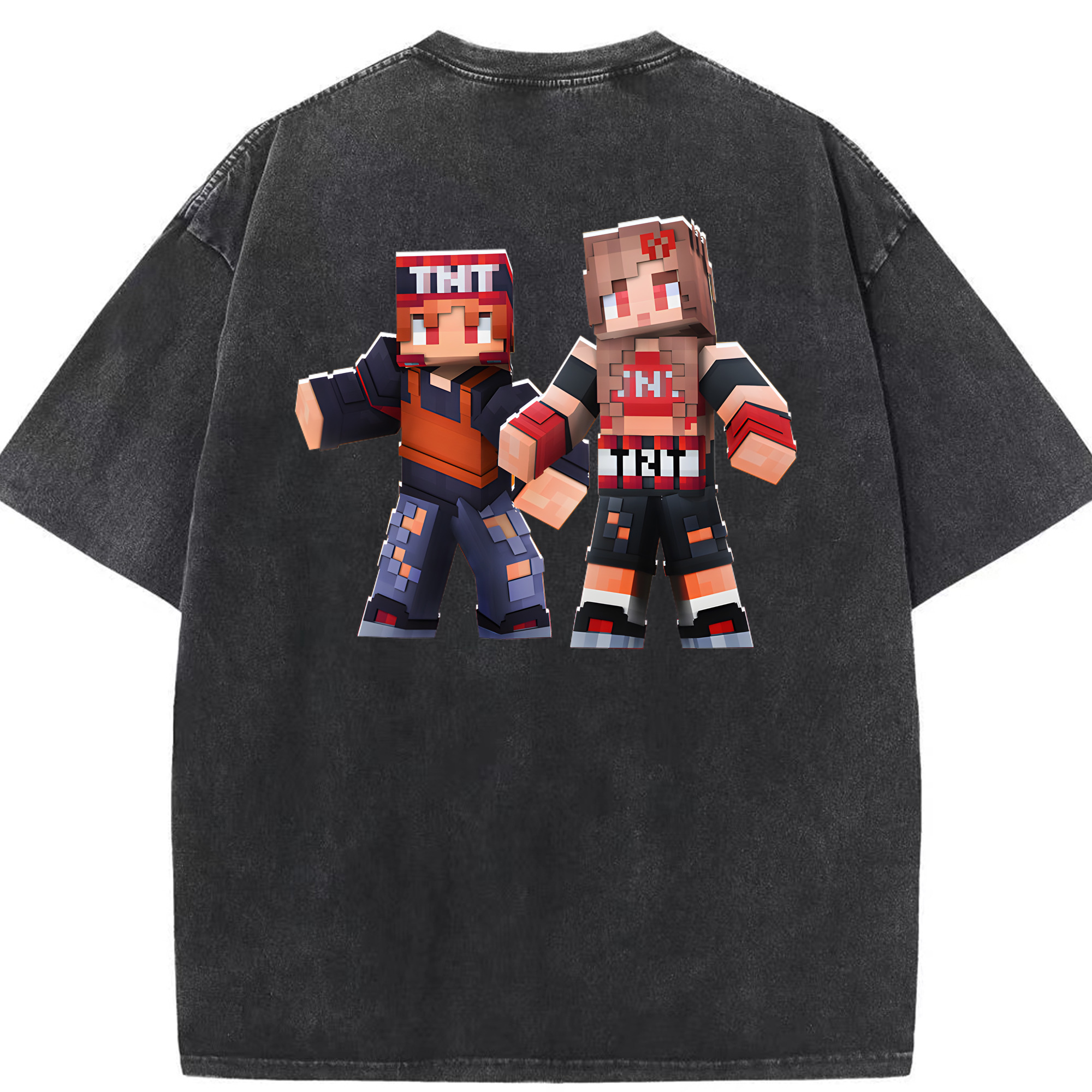 （画像用） マインクラフト ブロックの世界 Minecraft MC Block world 綿100% ヴィンテージ風 半袖Tシャツ（背面プリント）